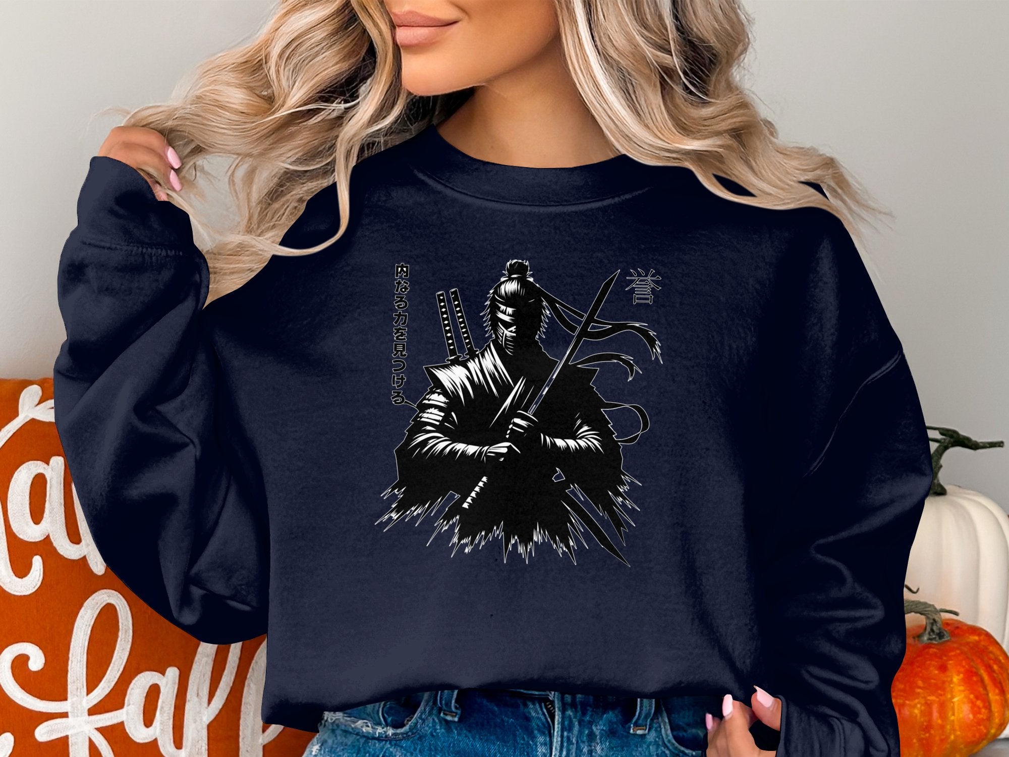 Samurai Ninja - Coloured Gildan Sweatshirt Japanese Talisman Unisex Cultural Symbolic Graphic Design