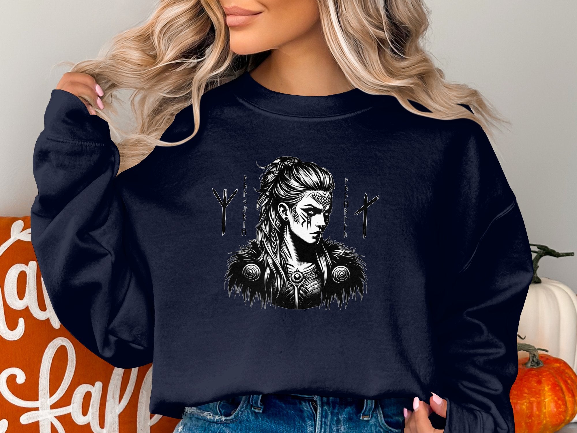 Viking Shield Maiden - Coloured Gildan Sweatshirt Realistic Norse Talisman Men Women Unisex Valhalla Tee Graphic Design