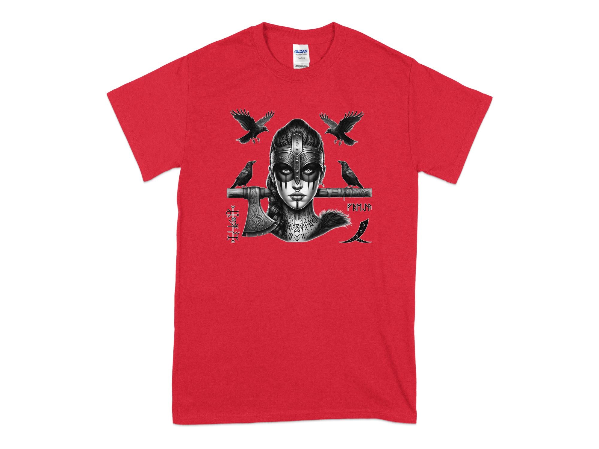 Viking Shield Maiden - Coloured Gildan T Shirt Realistic Norse Talisman Men Women Unisex Valhalla Tee Graphic Design