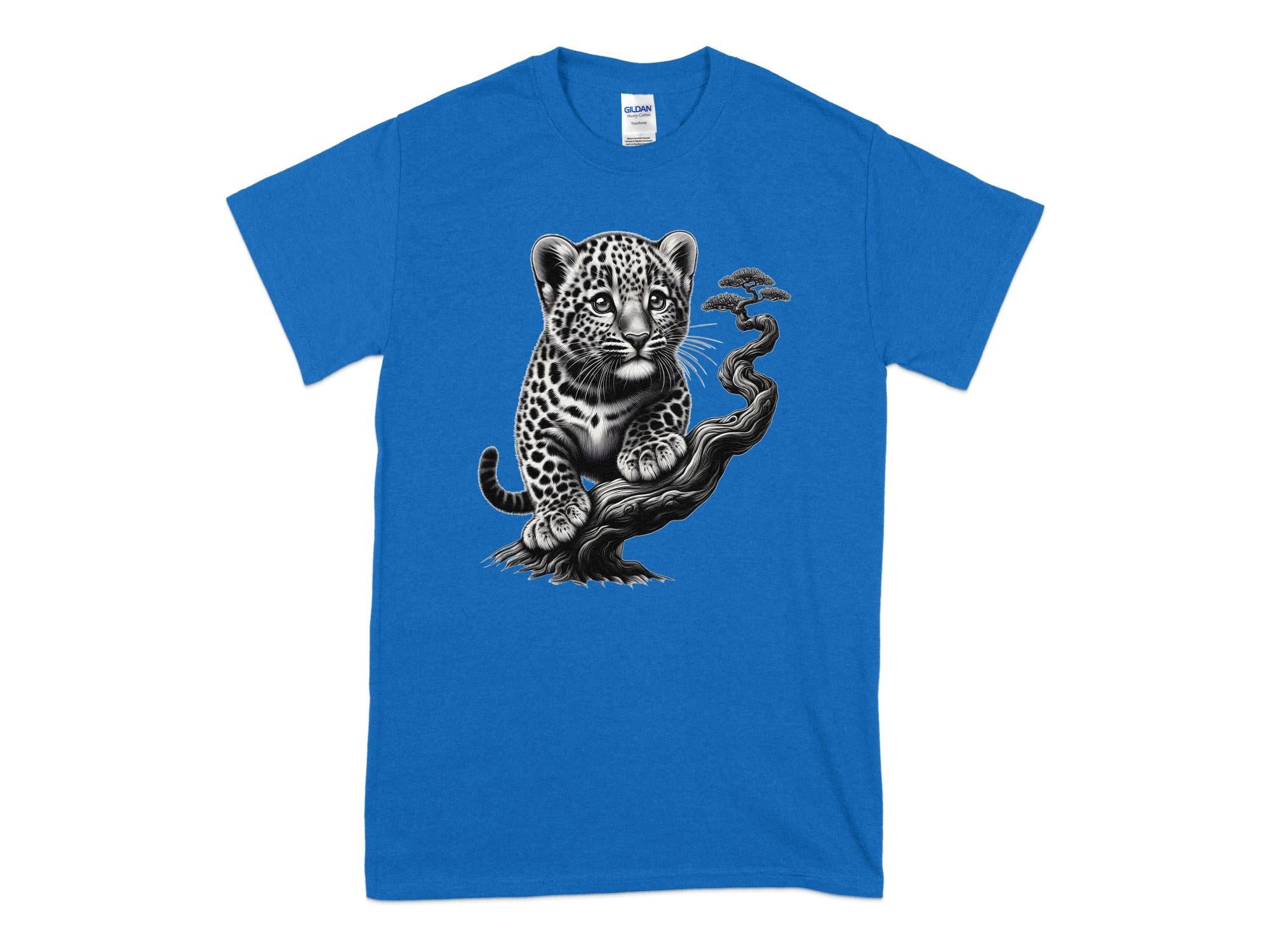 Leopard Bonsai - Coloured Gildan T-Shirt Realistic Animal Talisman Unisex Cute Tee Graphic Design