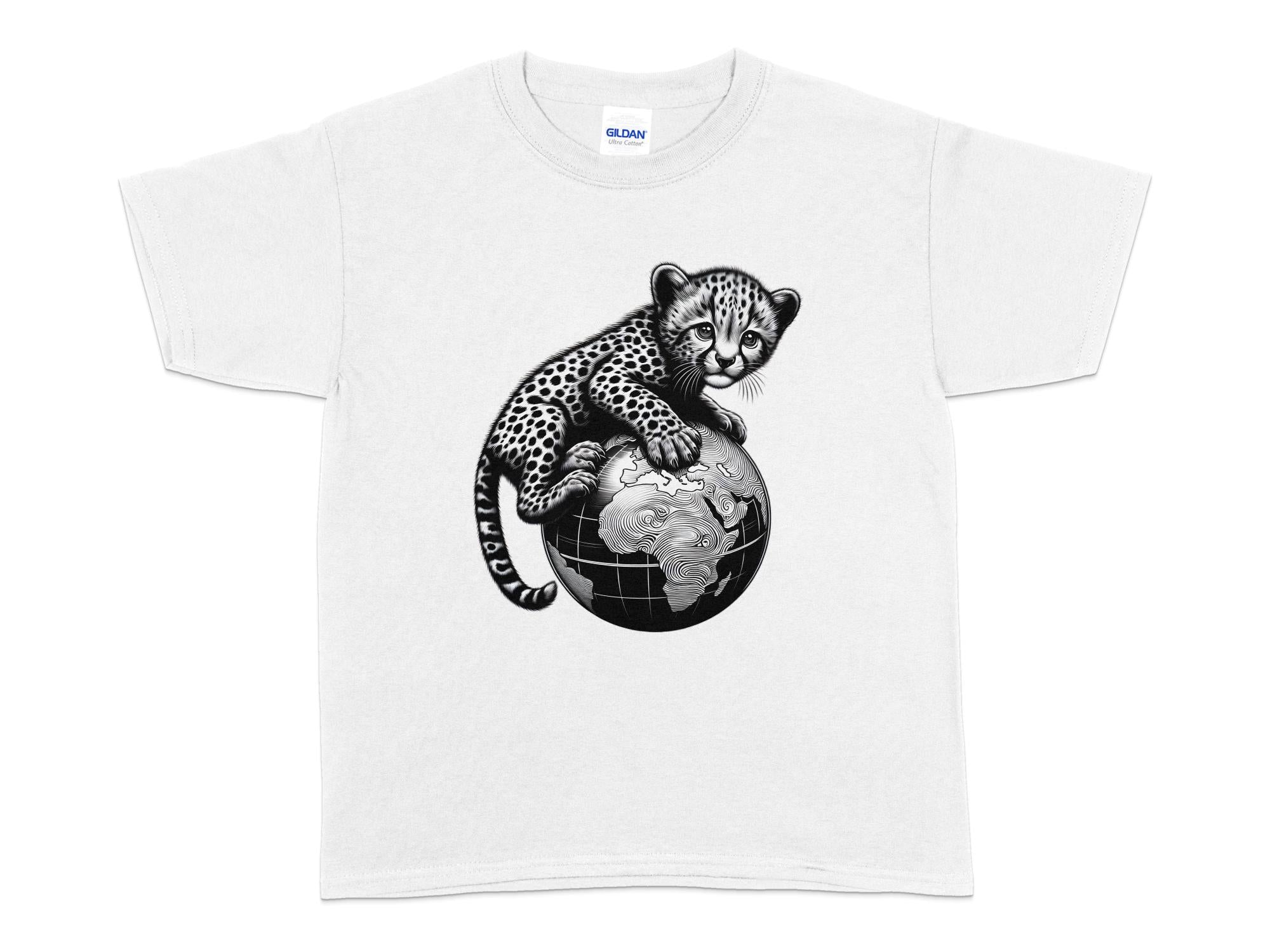 Cheetah World - Coloured Gildan Kids T-Shirt Realistic Animal Talisman Unisex Cute Tee Graphic Design