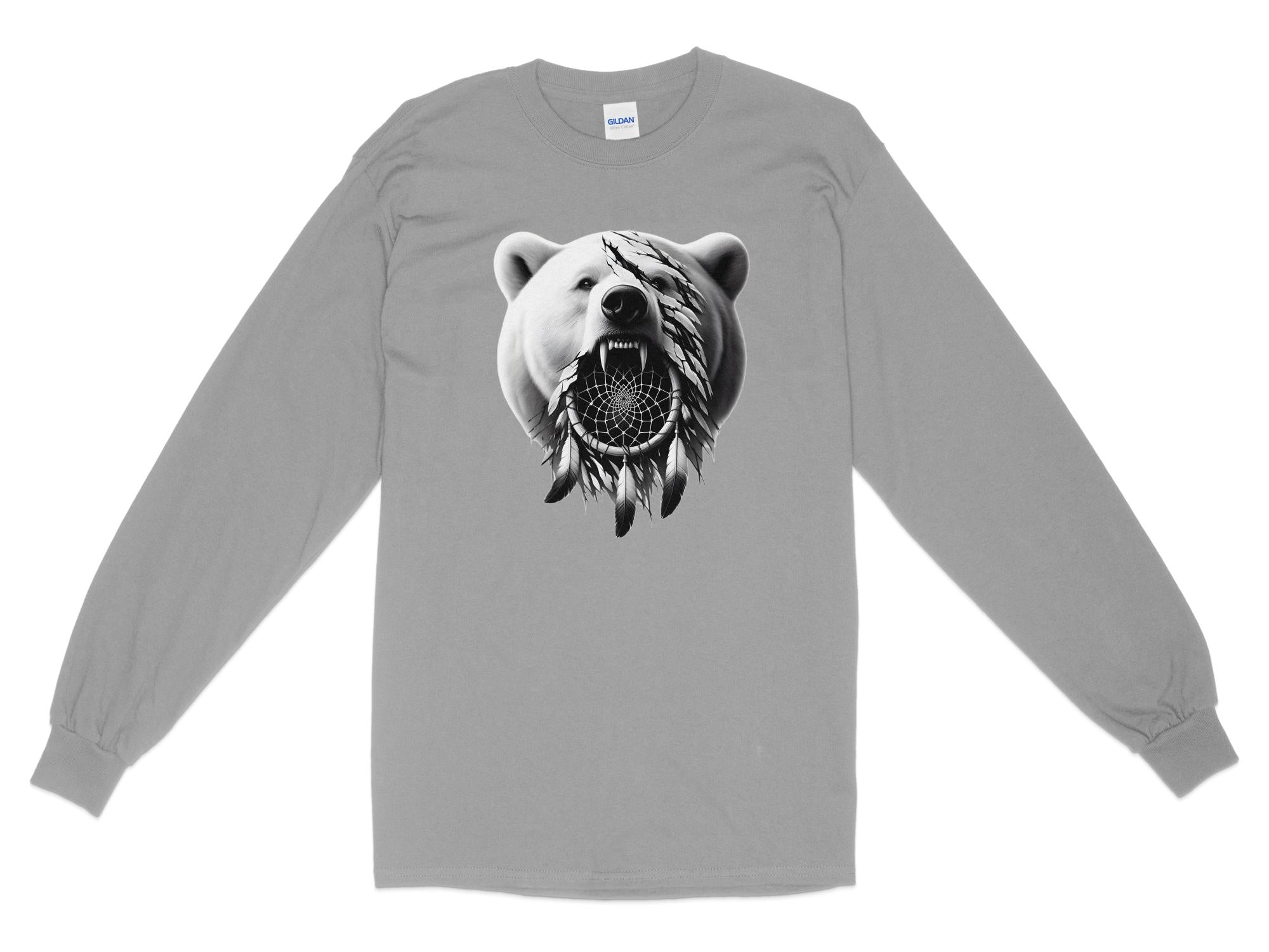 Dreamcatcher Bear - Coloured Gildan Long Sleeve Realistic Native American Talisman Unisex Mythology Tee Graphic Design