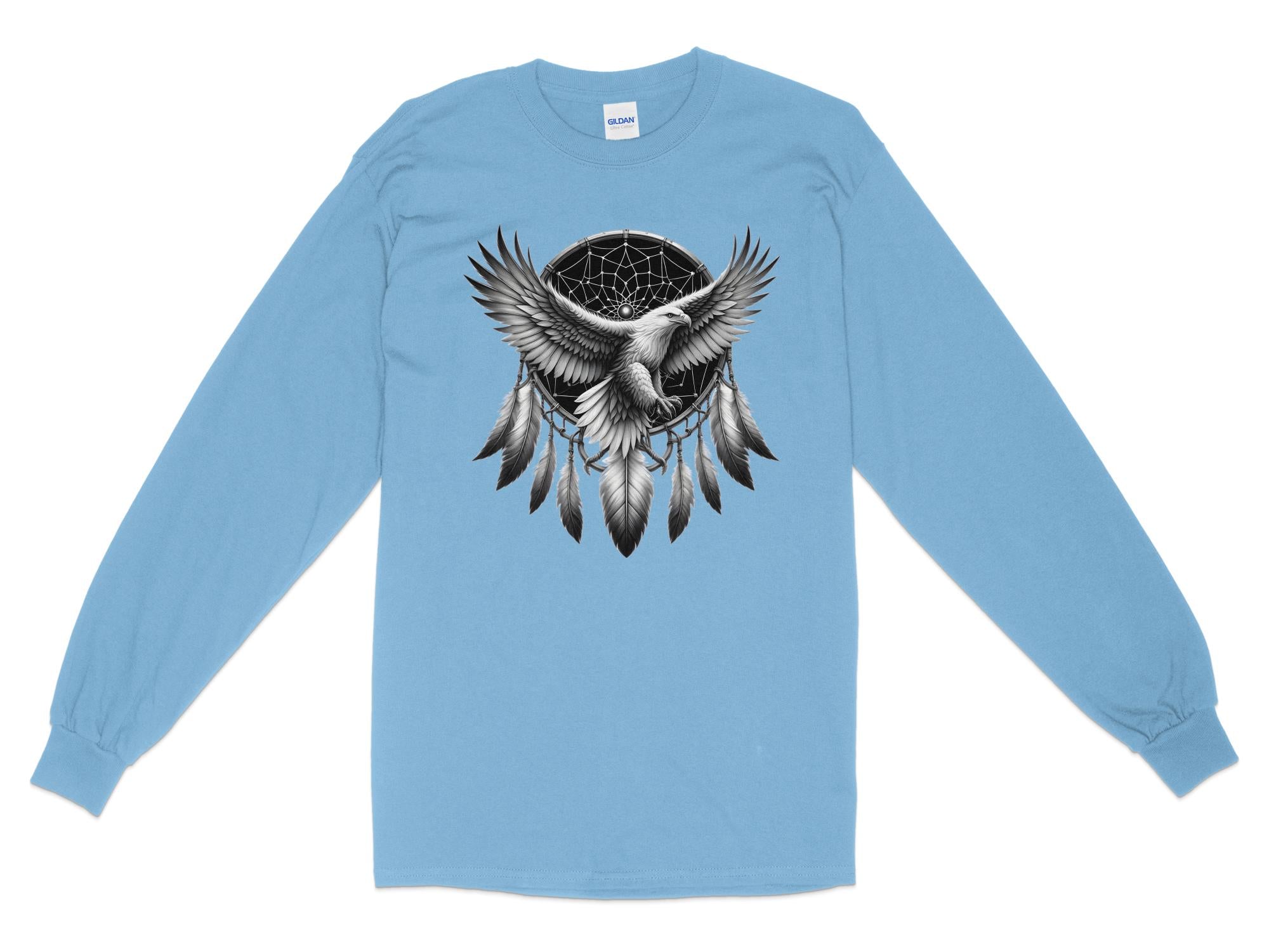 Dreamcatcher Eagle - Coloured Gildan Long Sleeve Realistic Native American Talisman Unisex Mythology Tee Graphic Design