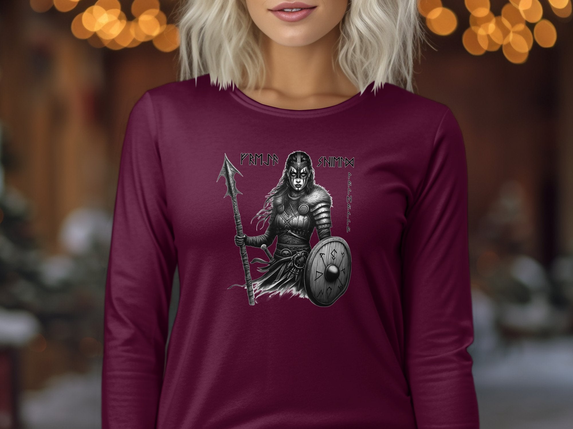 Viking Shield Maiden - Coloured Gildan Long Sleeve Realistic Norse Talisman Men Women Unisex Valhalla Tee Graphic Design