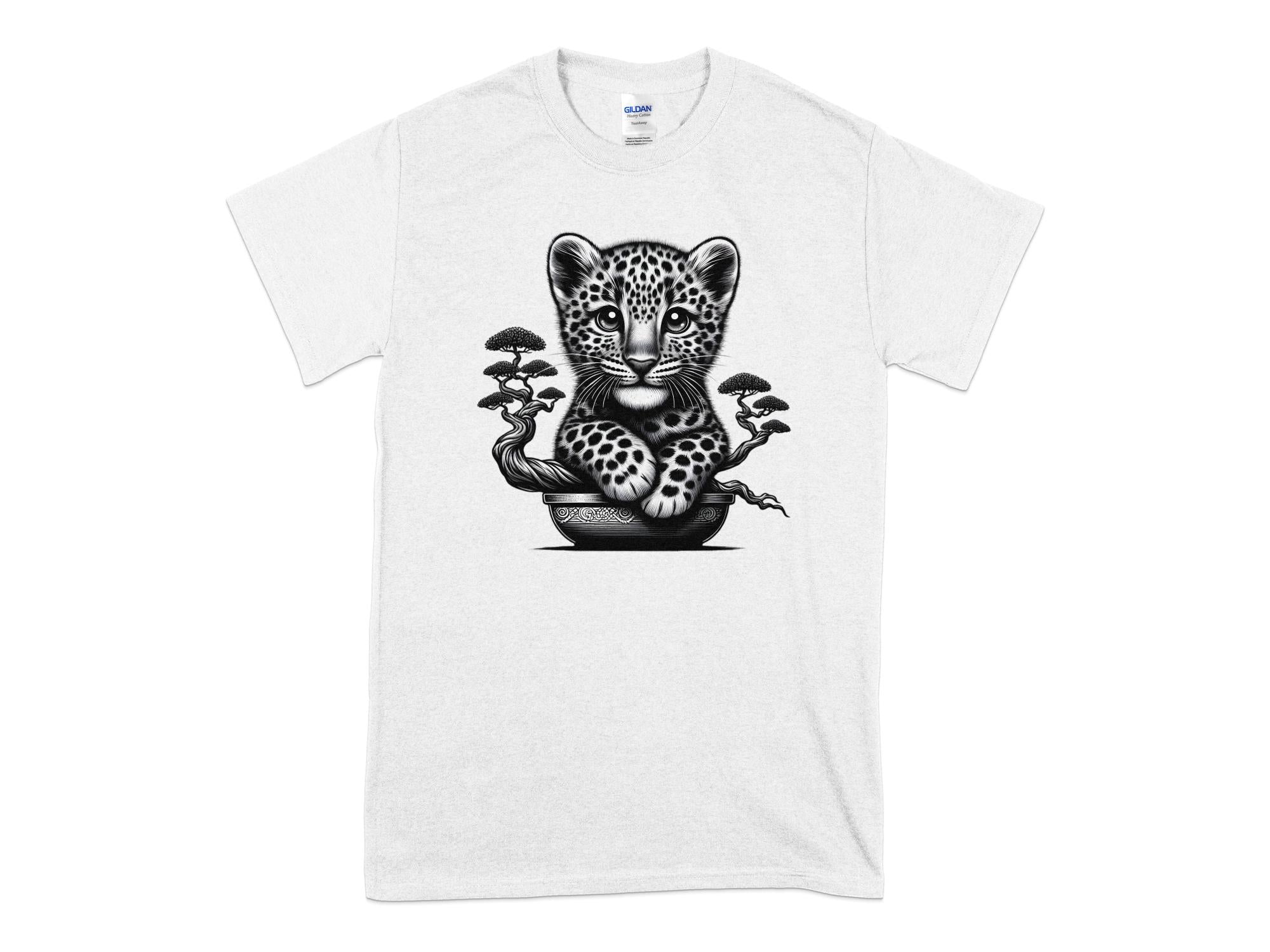 Leopard Bonsai - Coloured Gildan T-Shirt Realistic Animal Talisman Unisex Cute Tee Graphic Design