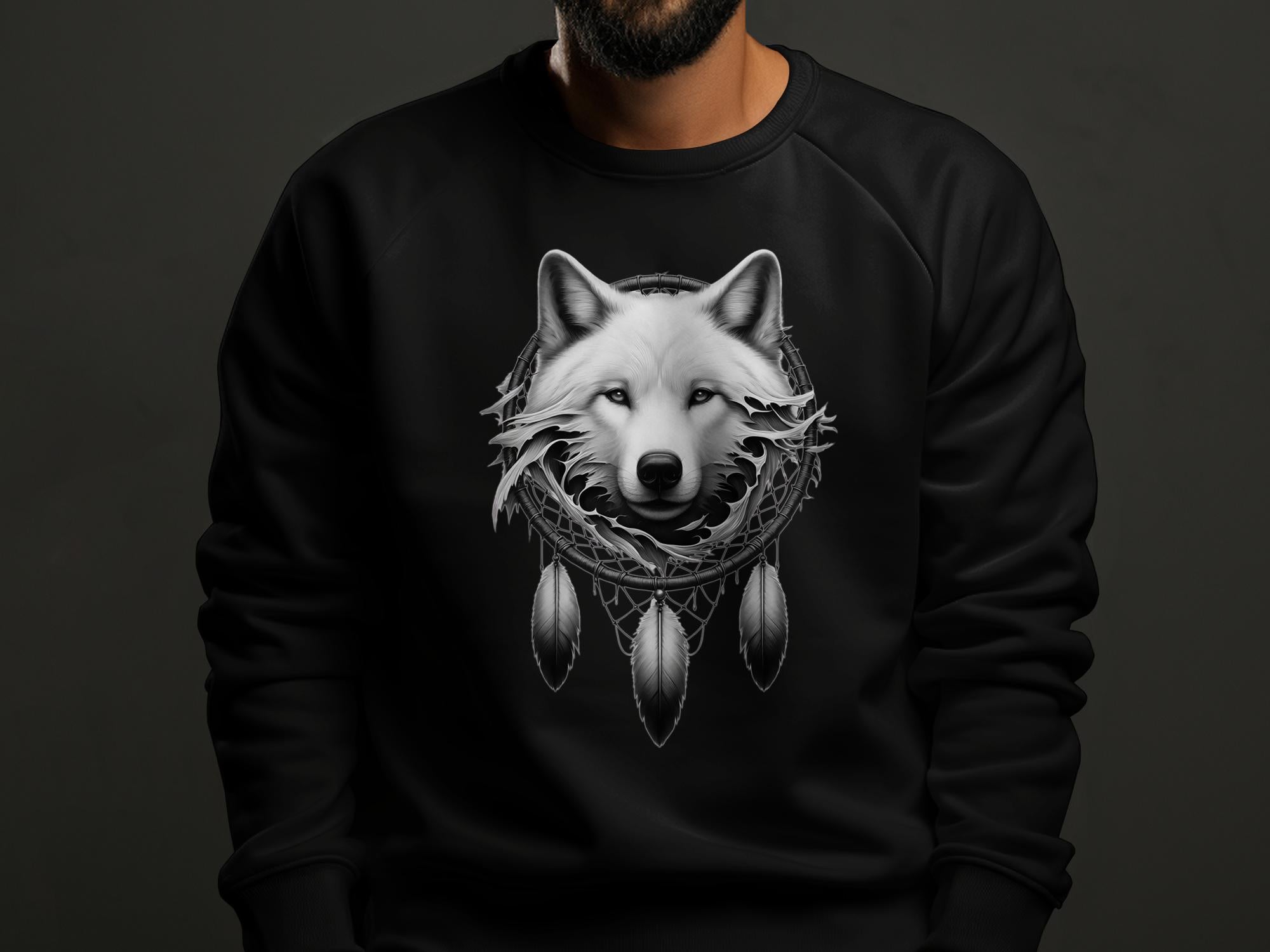 Dreamcatcher Wolf - Coloured Gildan Sweatshirt Realistic Native American Talisman Unisex Mythology Tee Graphic Design