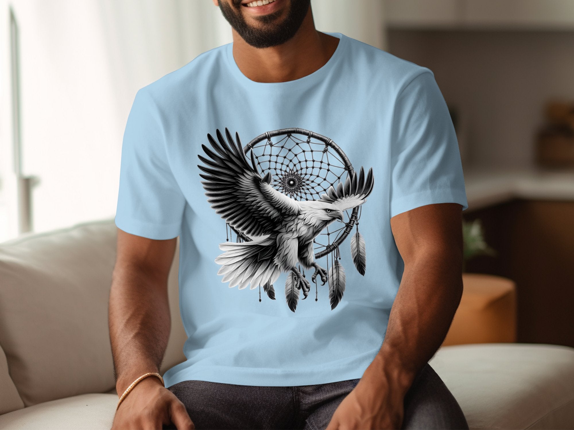 Dreamcatcher Eagle - Coloured Gildan T-Shirt Realistic Native American Talisman Unisex Mythology Tee Graphic Design