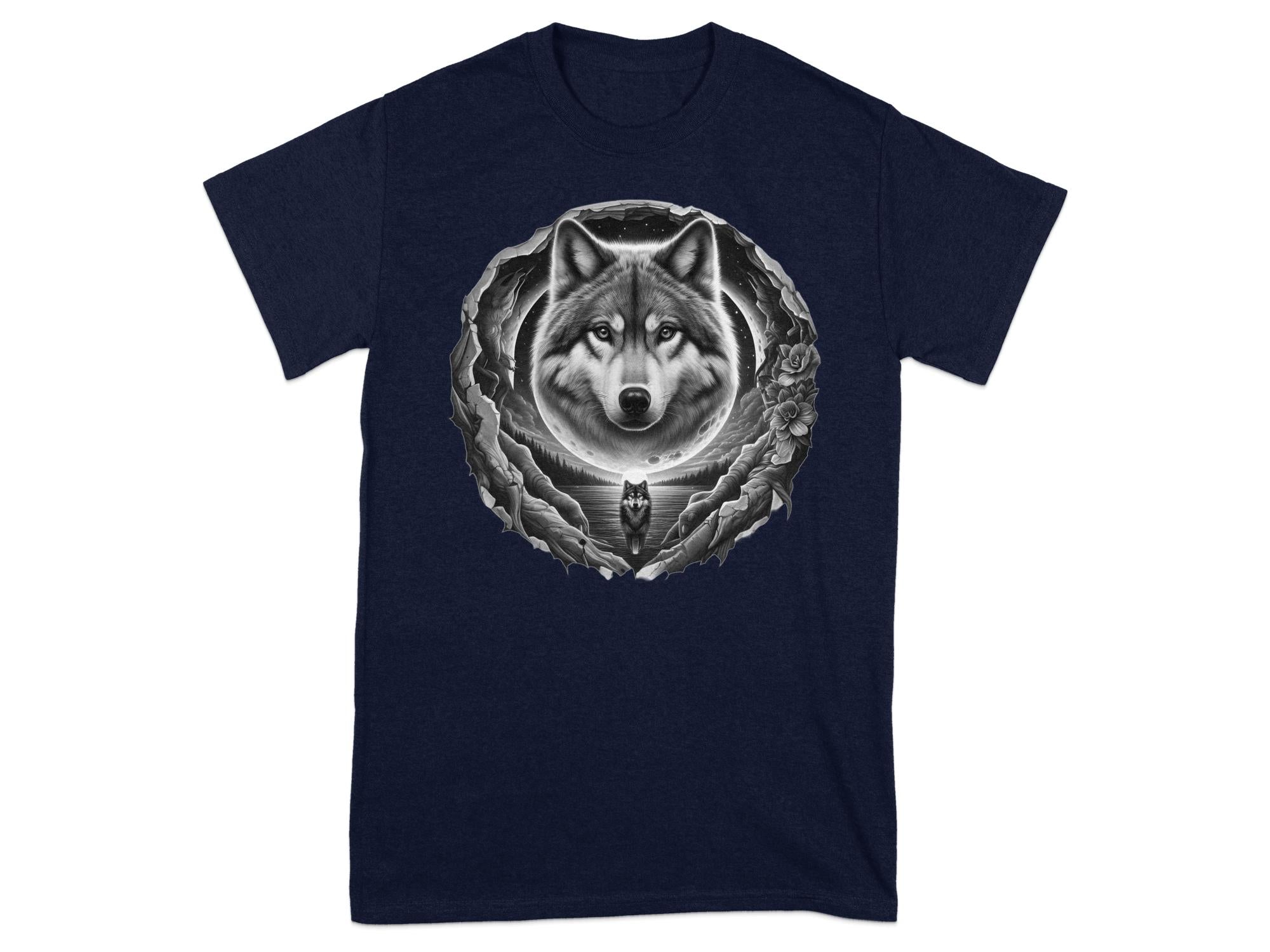 Moon Wolf - Coloured Gildan T-Shirt Realistic Animal Talisman Unisex Mythology Tee Graphic Design