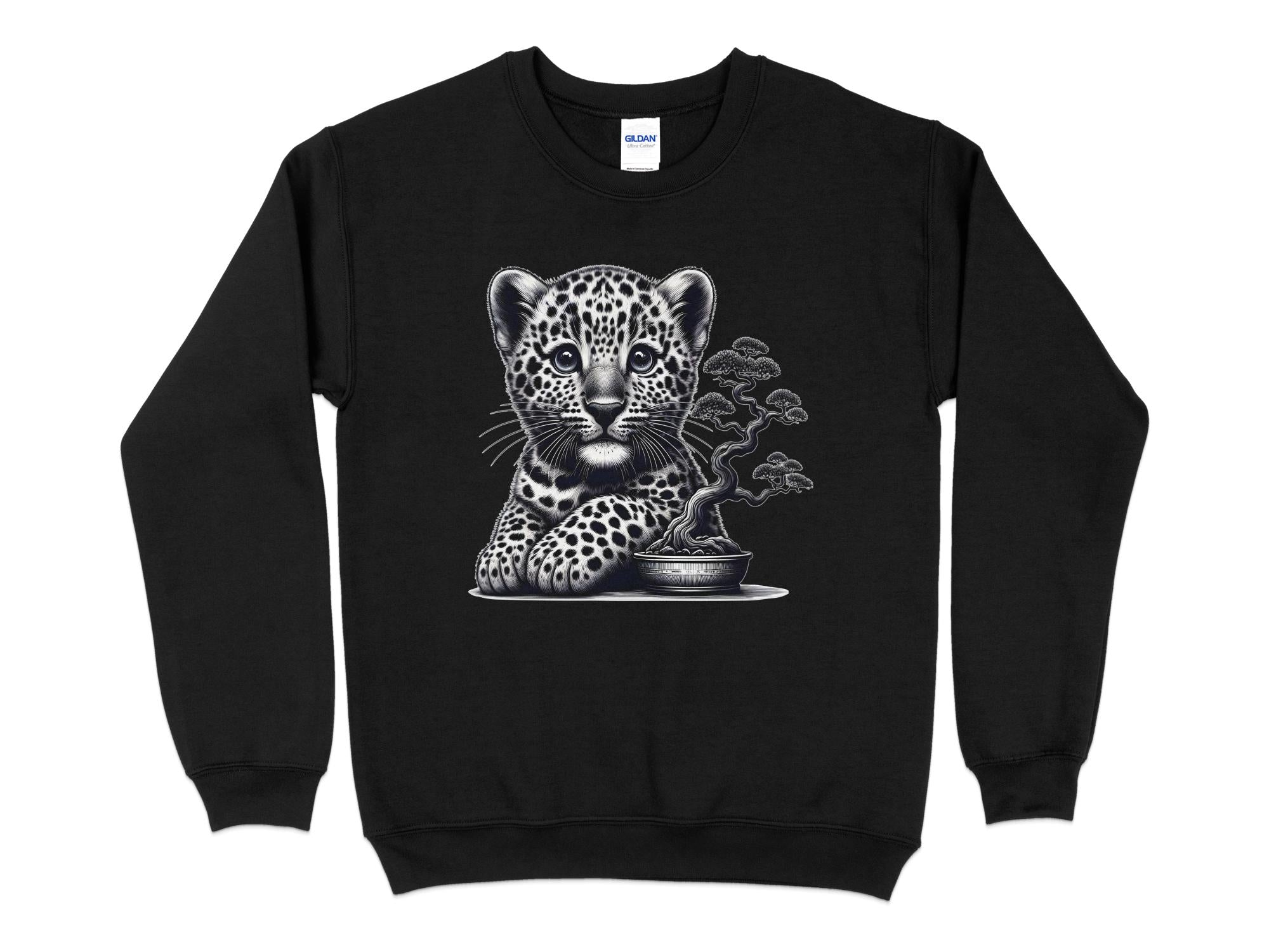 Leopard Bonsai - Coloured Gildan Sweatshirt Realistic Animal Talisman Unisex Cute Tee Graphic Design