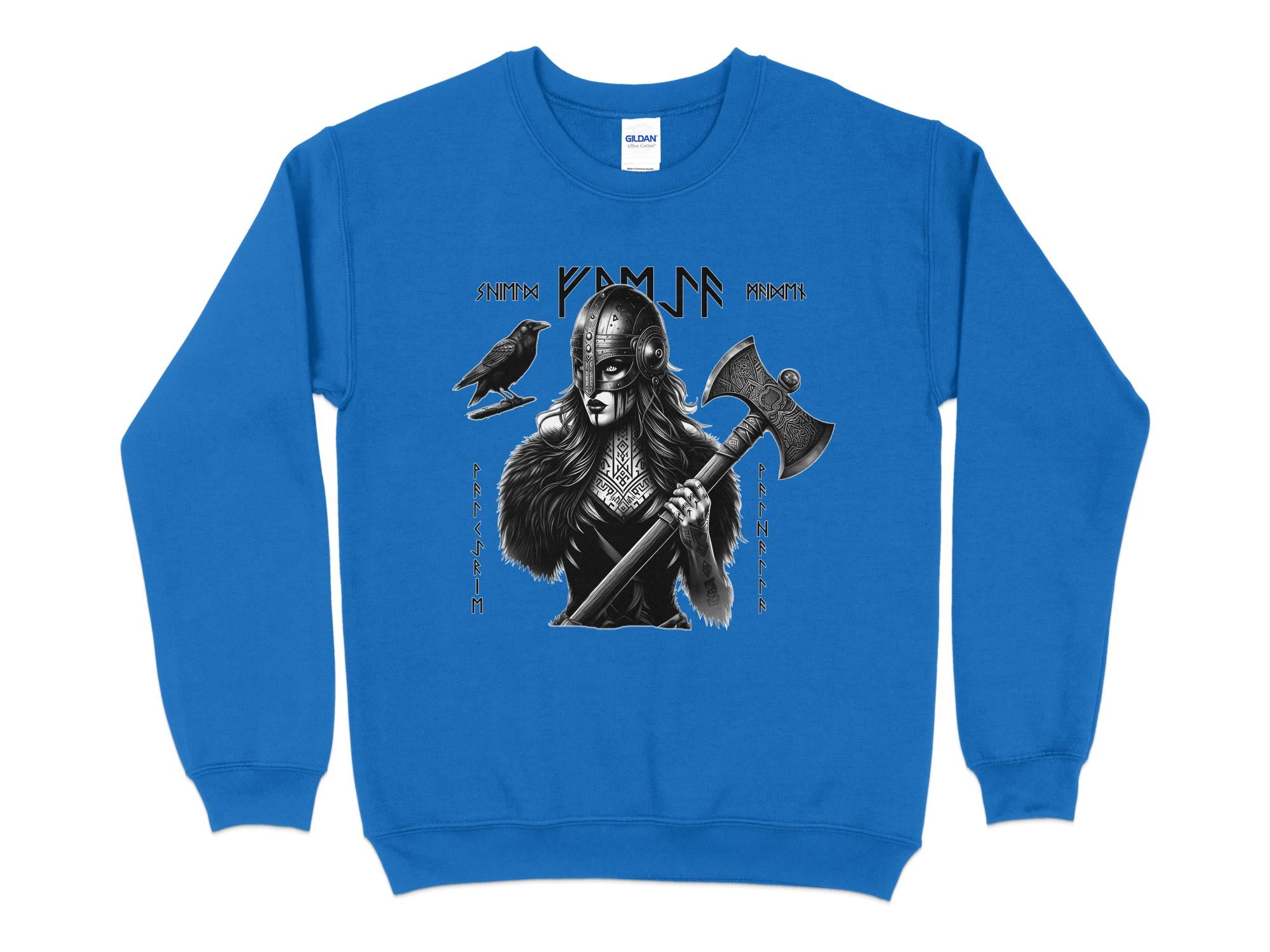 Viking Shield Maiden - Coloured Gildan Sweatshirt Realistic Norse Talisman Men Women Unisex Valhalla Tee Graphic Design