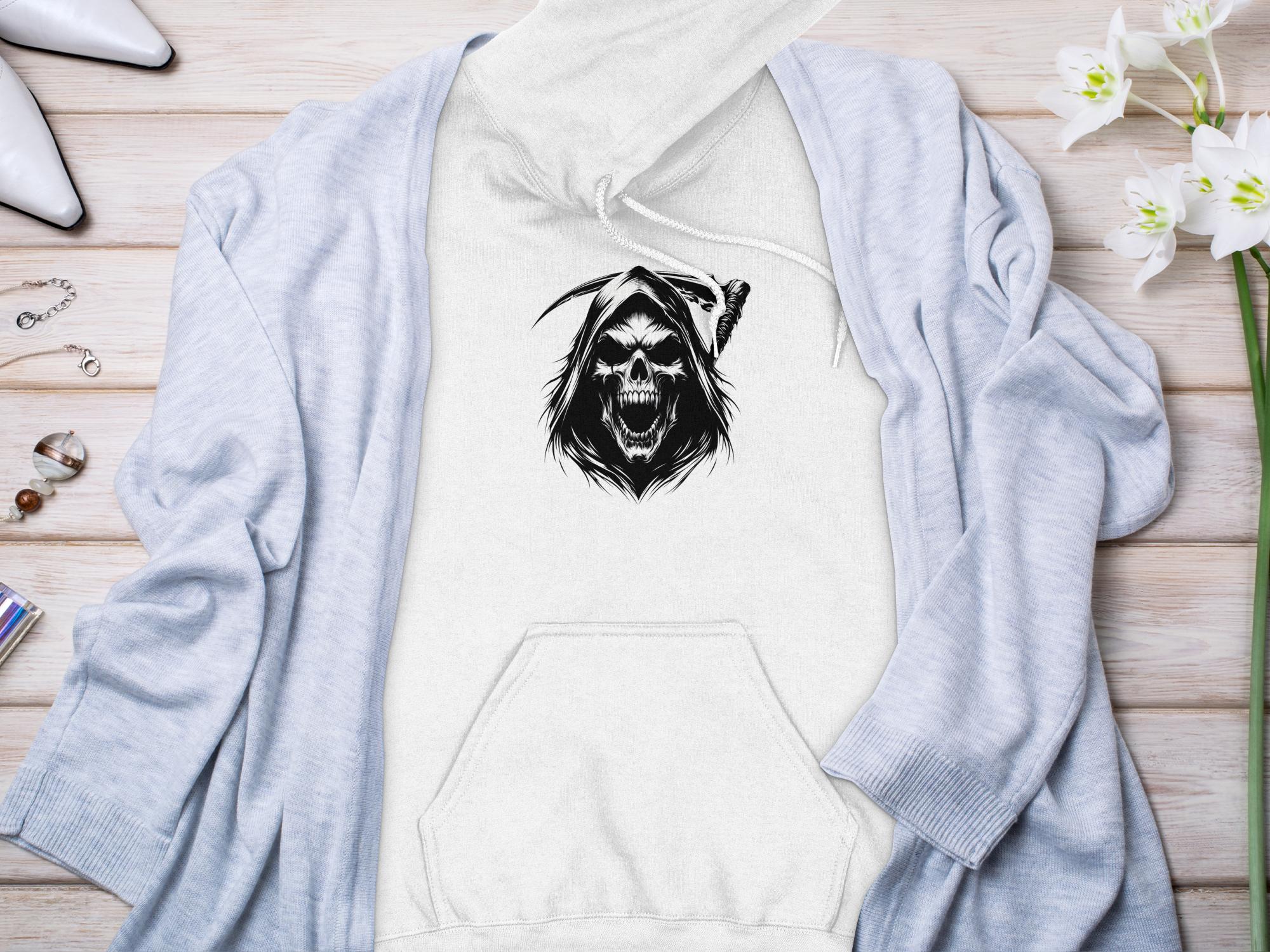 Grim Reaper - Black White Gildan Hoodie Commemorative Talisman Unisex Tee Graphic Design