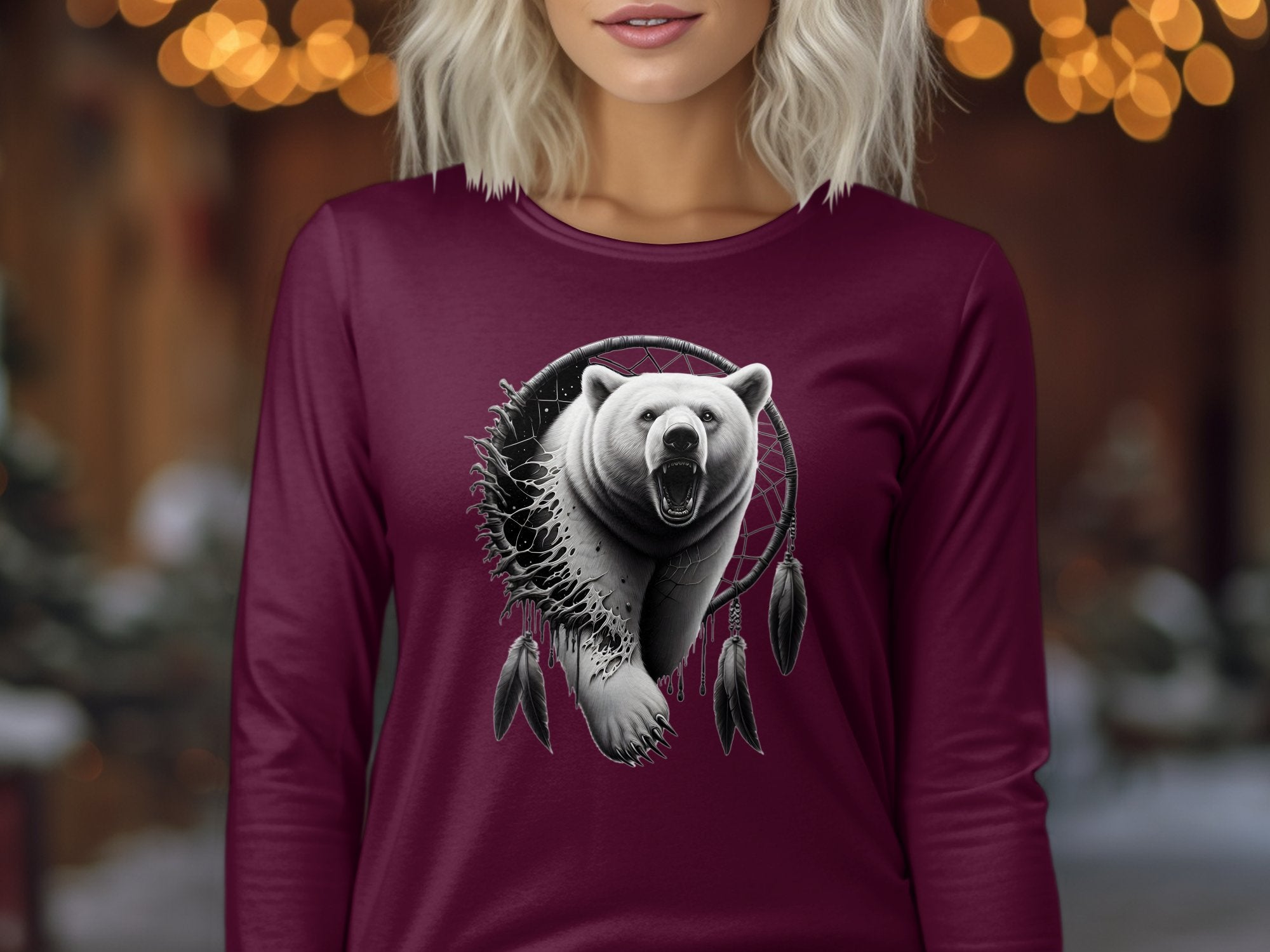 Dreamcatcher Bear - Coloured Gildan Long Sleeve Realistic Native American Talisman Unisex Mythology Tee Graphic Design