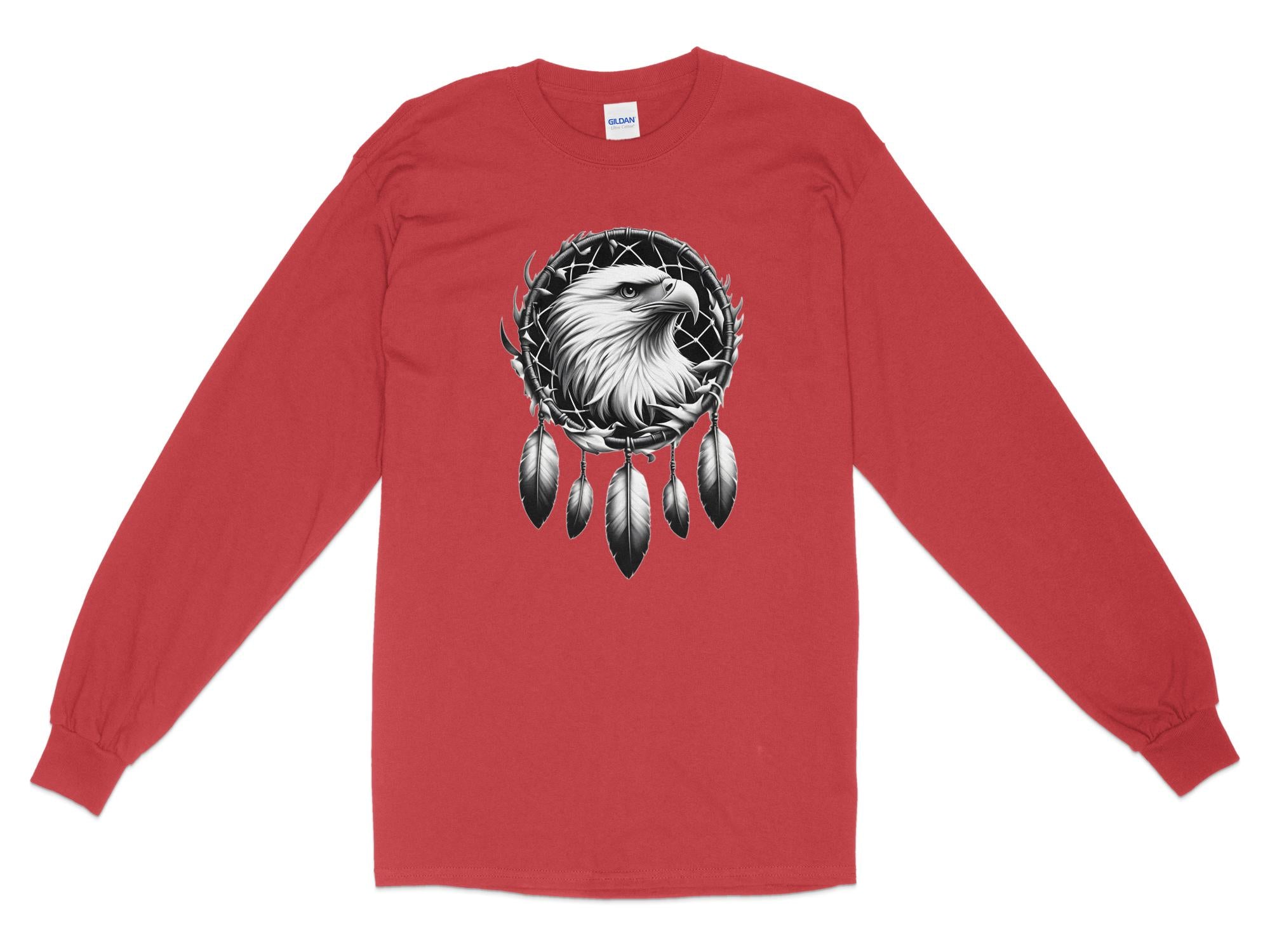 Dreamcatcher Eagle - Coloured Gildan Long Sleeve Realistic Native American Talisman Unisex Mythology Tee Graphic Design