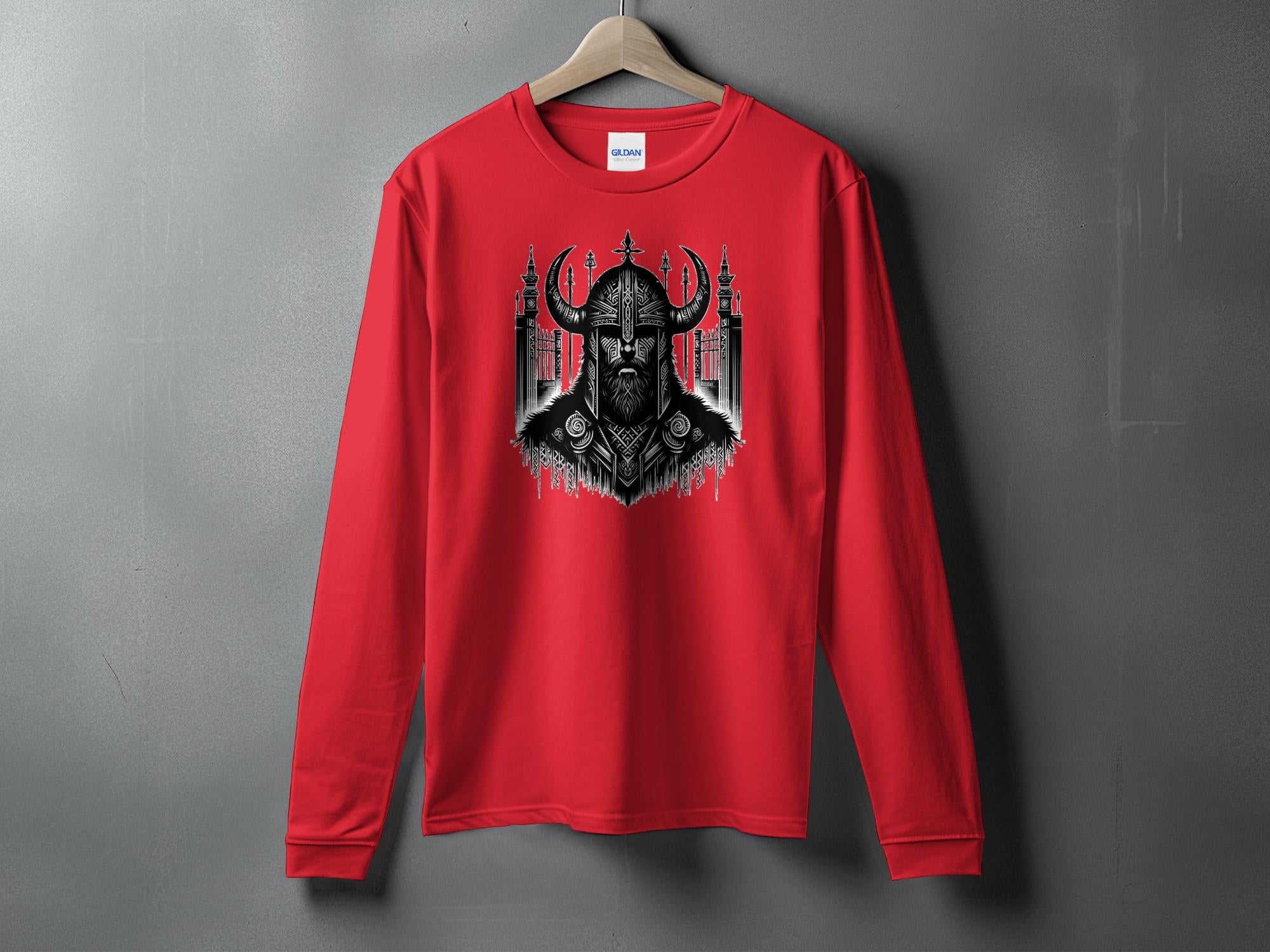 Viking Resolve - Coloured Gildan Long Sleeve Realistic Norse Talisman Men Women Unisex Valhalla Tee Graphic Design