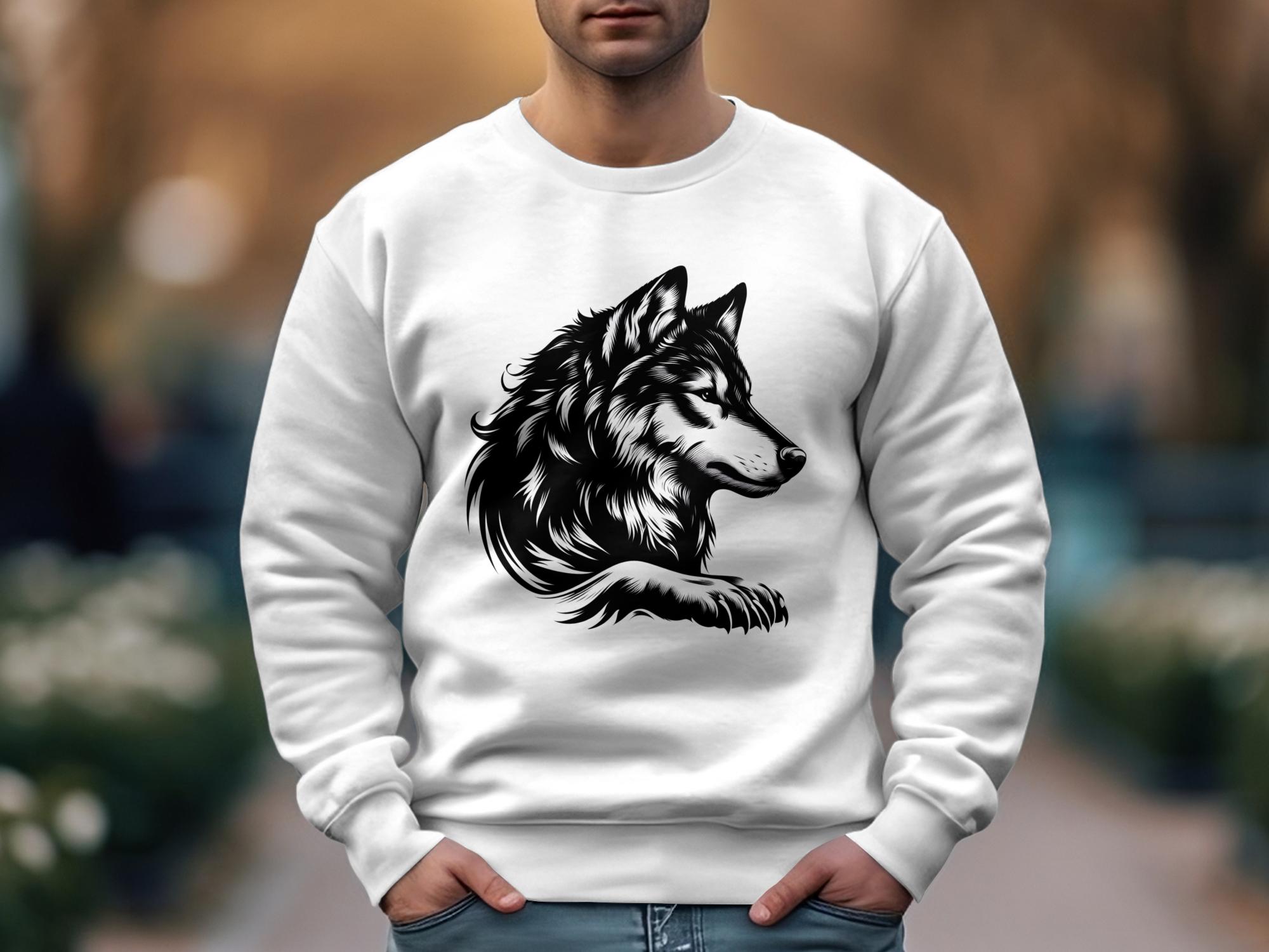 Wolf Tribal - Black White Gildan Sweatshirt Realistic Animal Talisman Unisex Tee Graphic Design