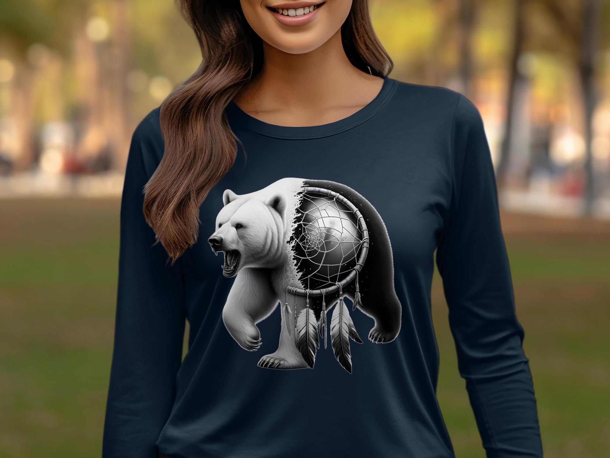 Dreamcatcher Bear - Coloured Gildan Long Sleeve Realistic Native American Talisman Unisex Mythology Tee Graphic Design