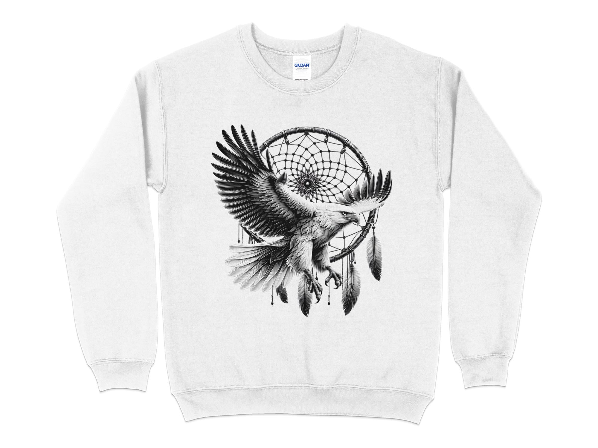 Dreamcatcher Eagle - Coloured Gildan Sweatshirt Realistic Native American Talisman Unisex Mythology Tee Graphic Design