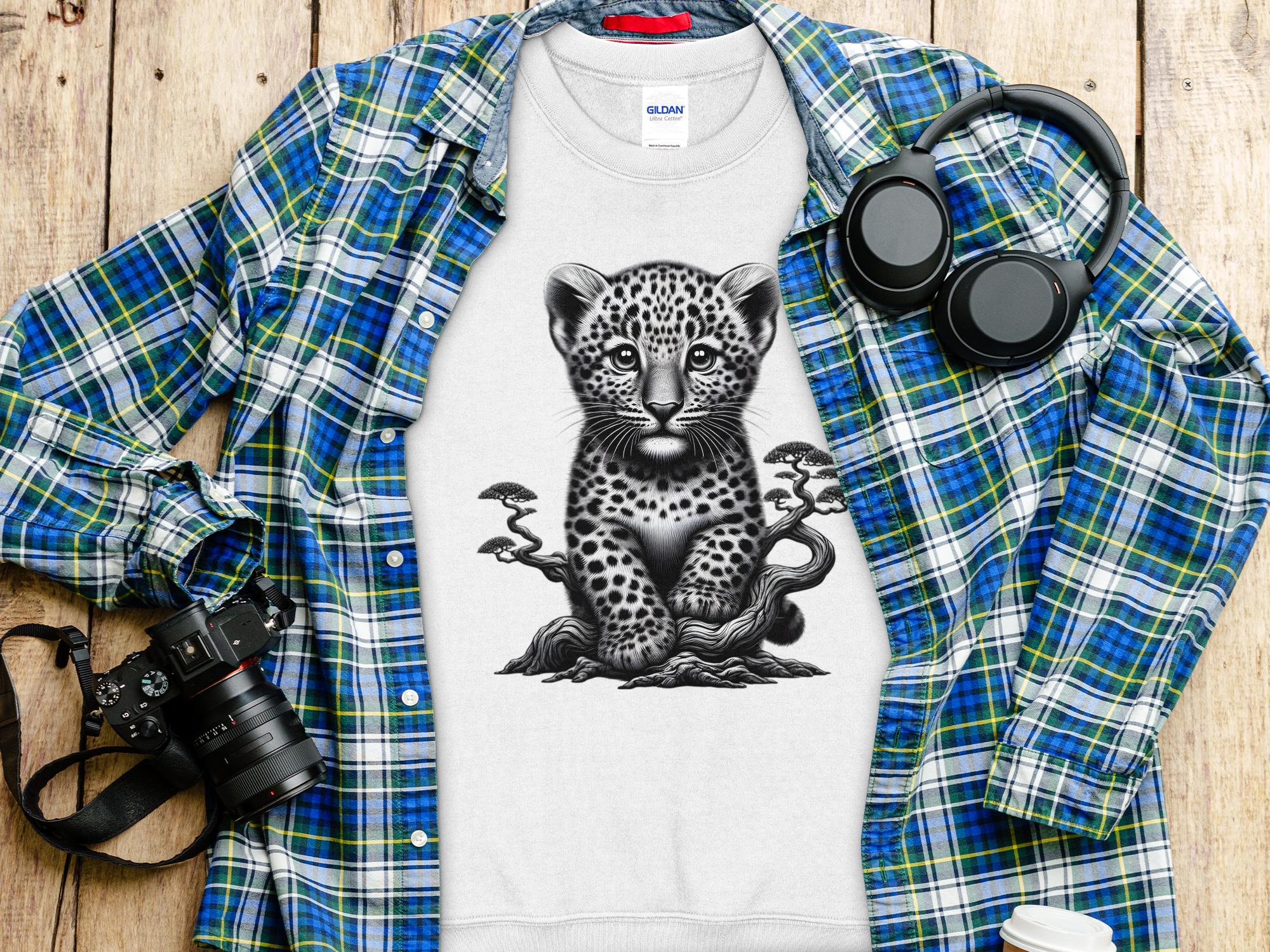 Leopard Bonsai - Coloured Gildan Sweatshirt Realistic Animal Talisman Unisex Cute Tee Graphic Design