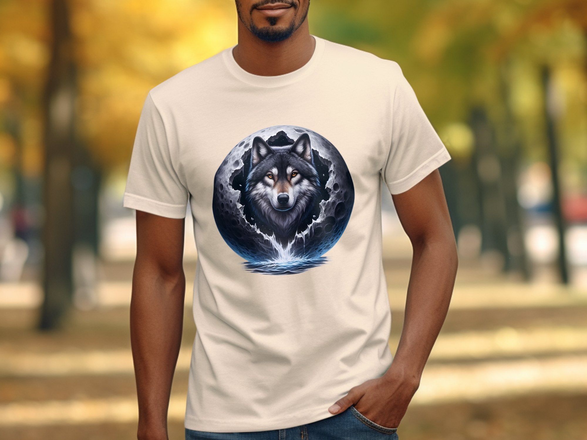 Moon Wolf - T-Shirt Realistic Full Colour Animal Talisman Unisex Mythology Tee Gildan Graphic Design