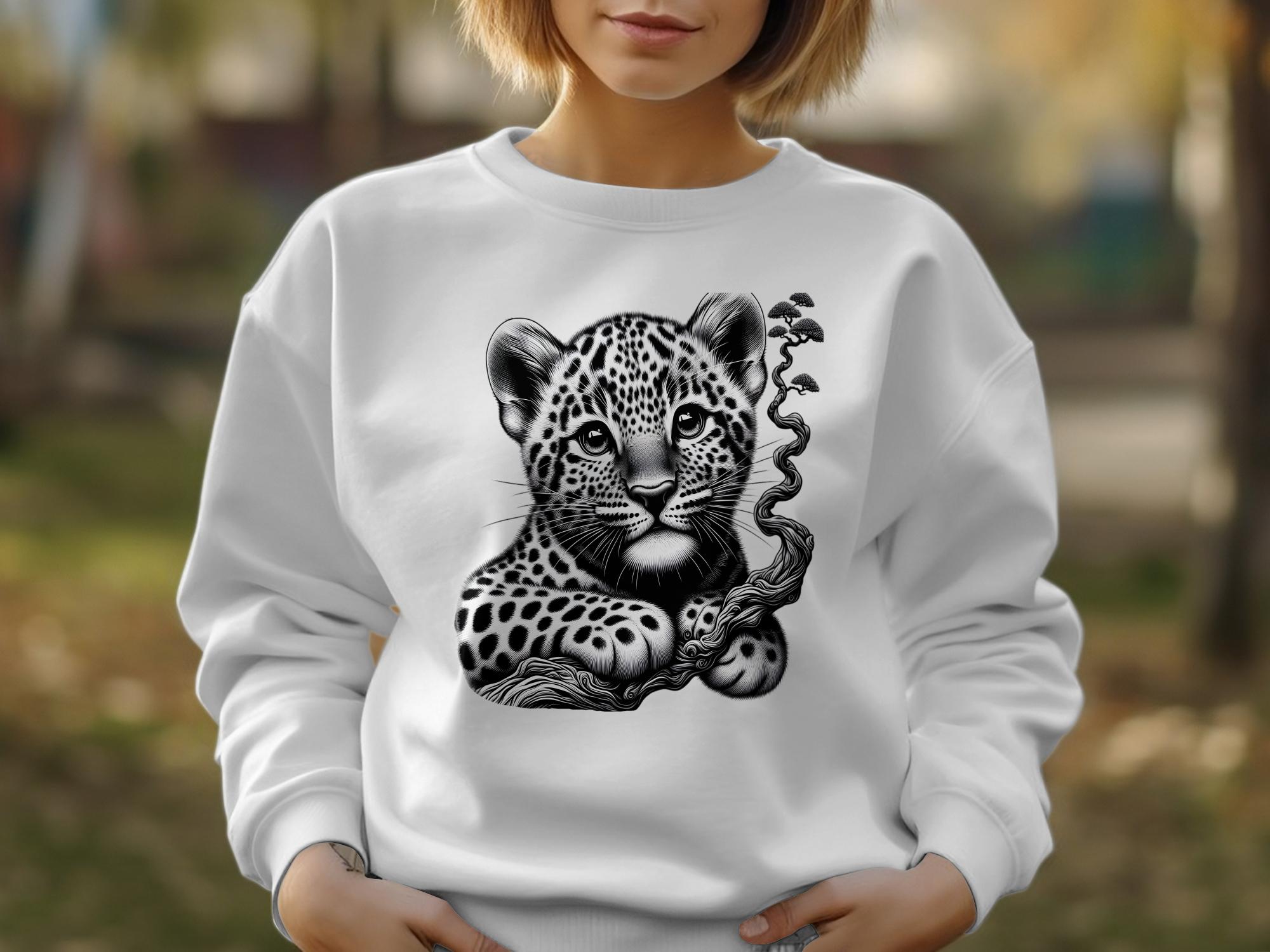 Leopard Bonsai - Coloured Gildan Sweatshirt Realistic Animal Talisman Unisex Cute Tee Graphic Design