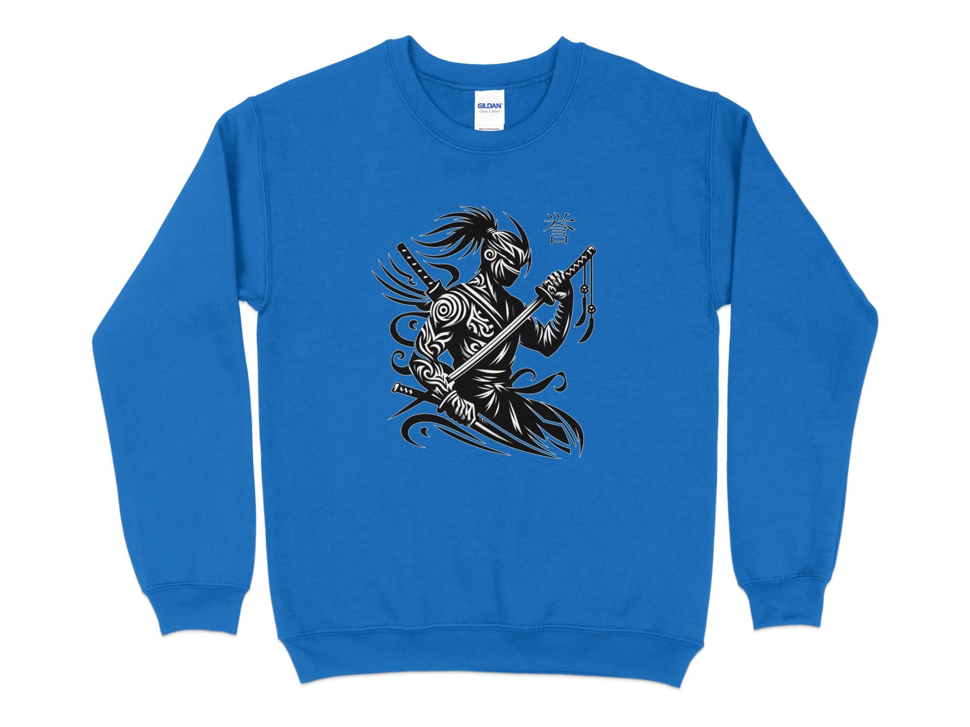 Samurai Ninja - Coloured Gildan Sweatshirt Japanese Talisman Unisex Cultural Symbolic Graphic Design