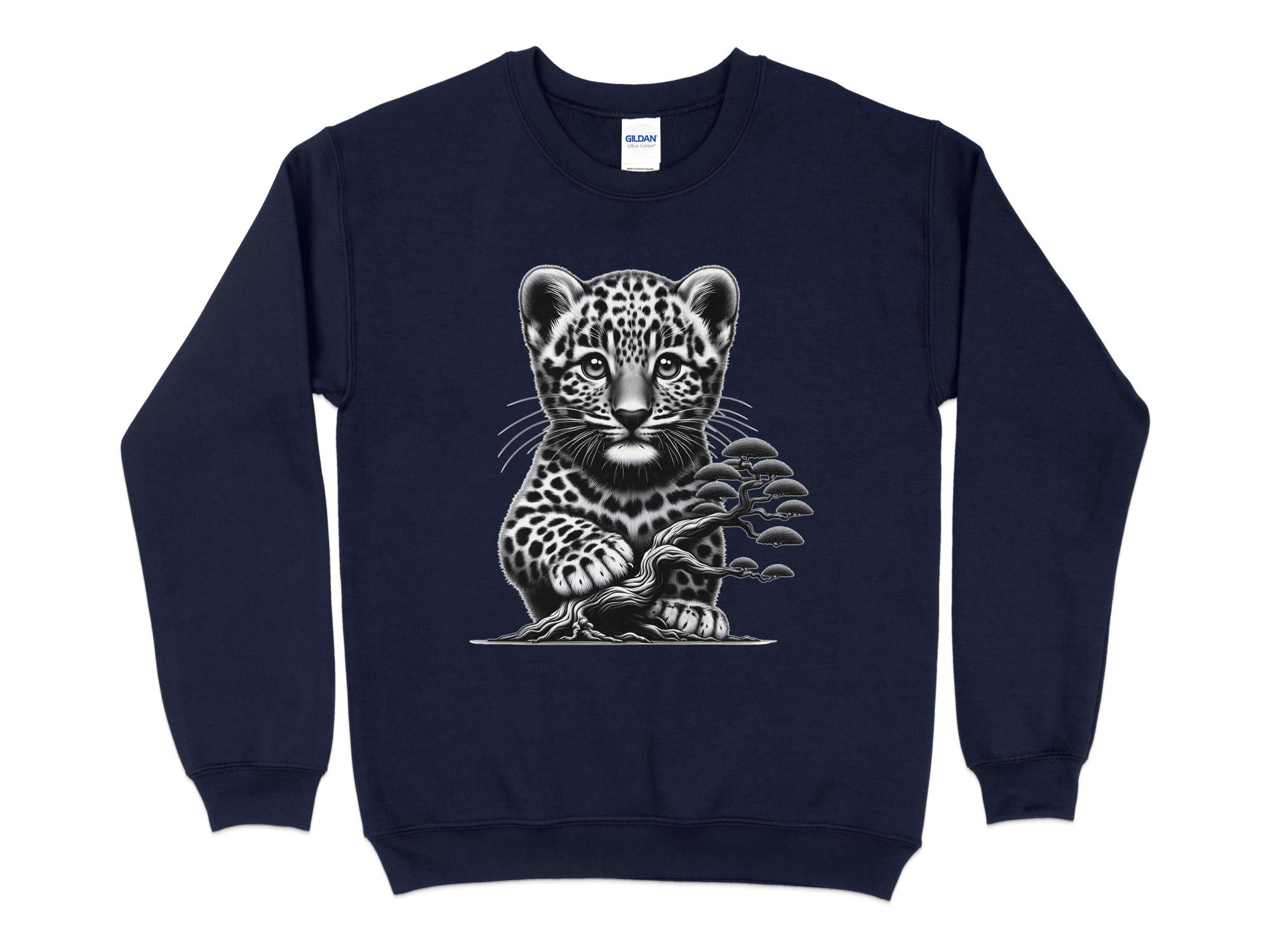 Leopard Bonsai - Coloured Gildan Sweatshirt Realistic Animal Talisman Unisex Cute Tee Graphic Design