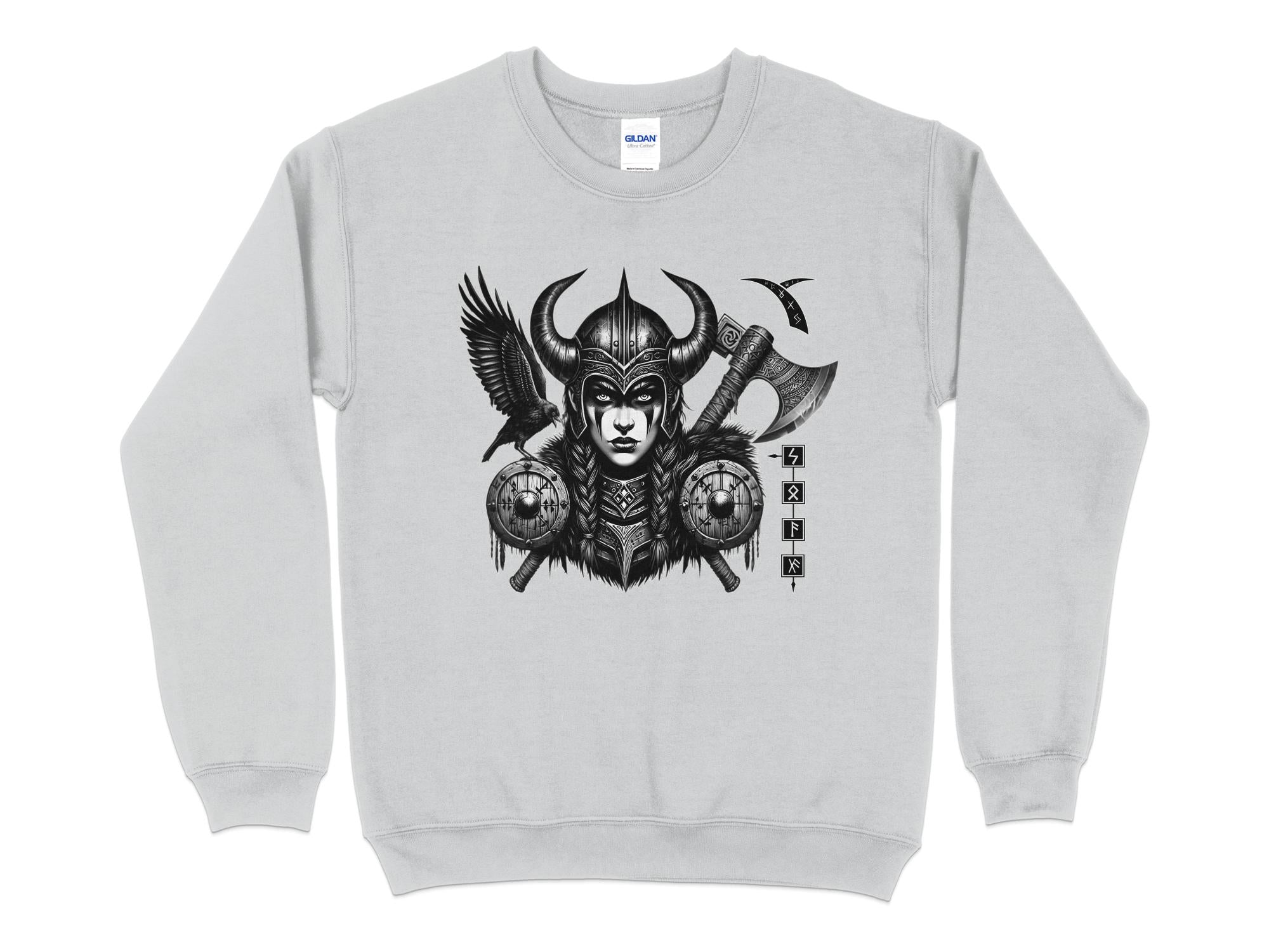 Viking Shield Maiden - Coloured Gildan Sweatshirt Realistic Norse Talisman Men Women Unisex Valhalla Tee Graphic Design