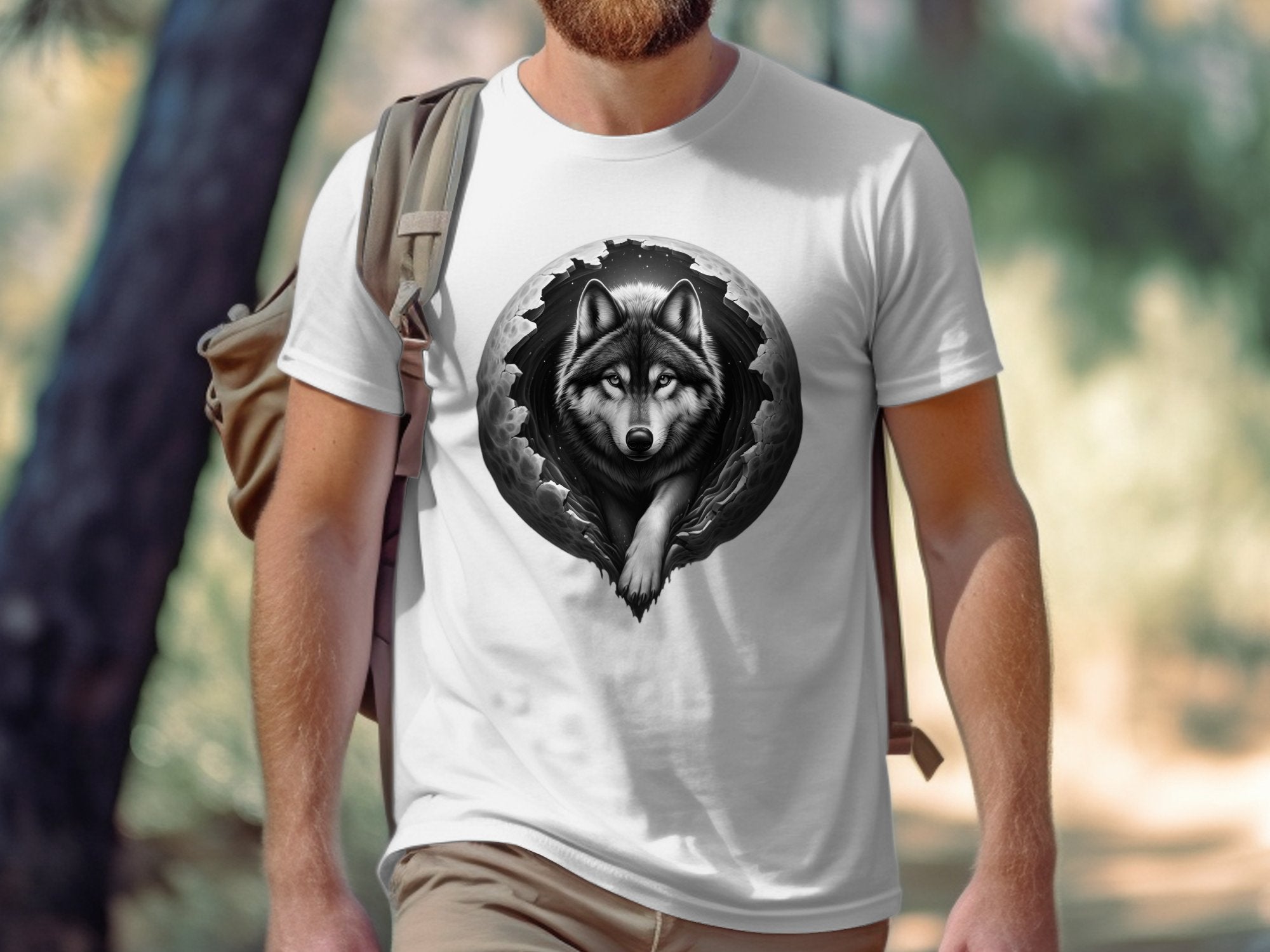 Moon Wolf - Coloured Gildan T-Shirt Realistic Animal Talisman Unisex Mythology Tee Graphic Design