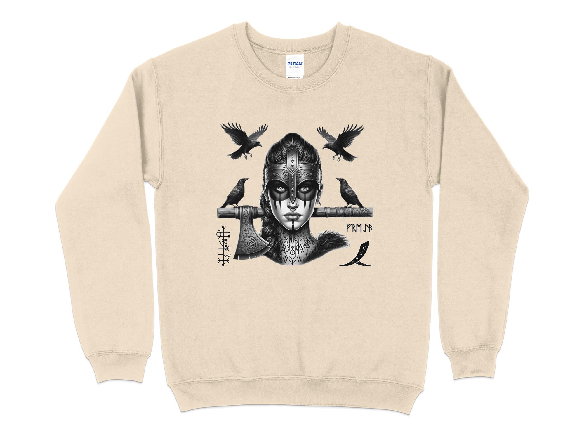 Viking Shield Maiden - Coloured Gildan Sweatshirt Realistic Norse Talisman Men Women Unisex Valhalla Tee Graphic Design