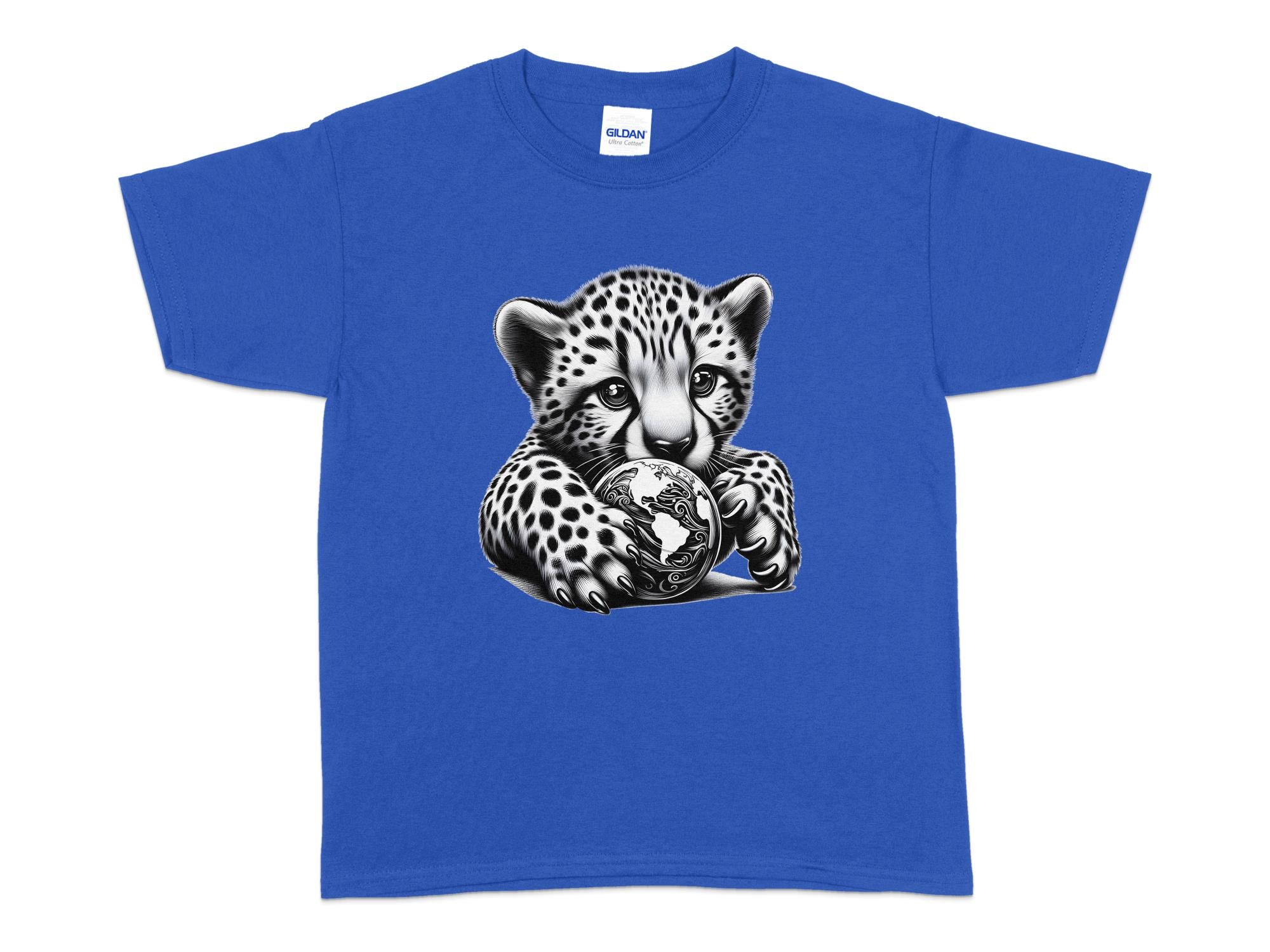 Cheetah World - Coloured Gildan Kids T-Shirt Realistic Animal Talisman Unisex Cute Tee Graphic Design