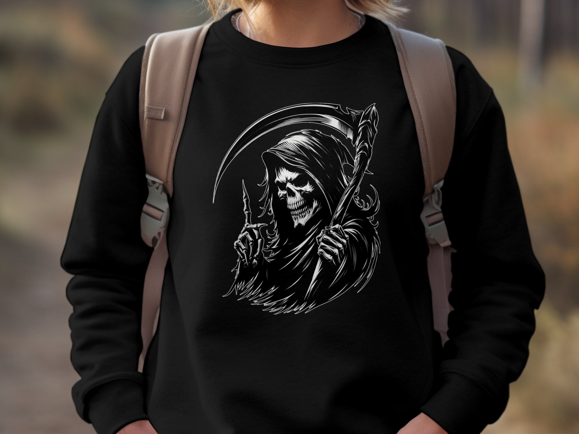 Grim Reaper - Black White Gildan Sweatshirt Commemorative Talisman Unisex Tee Graphic Design