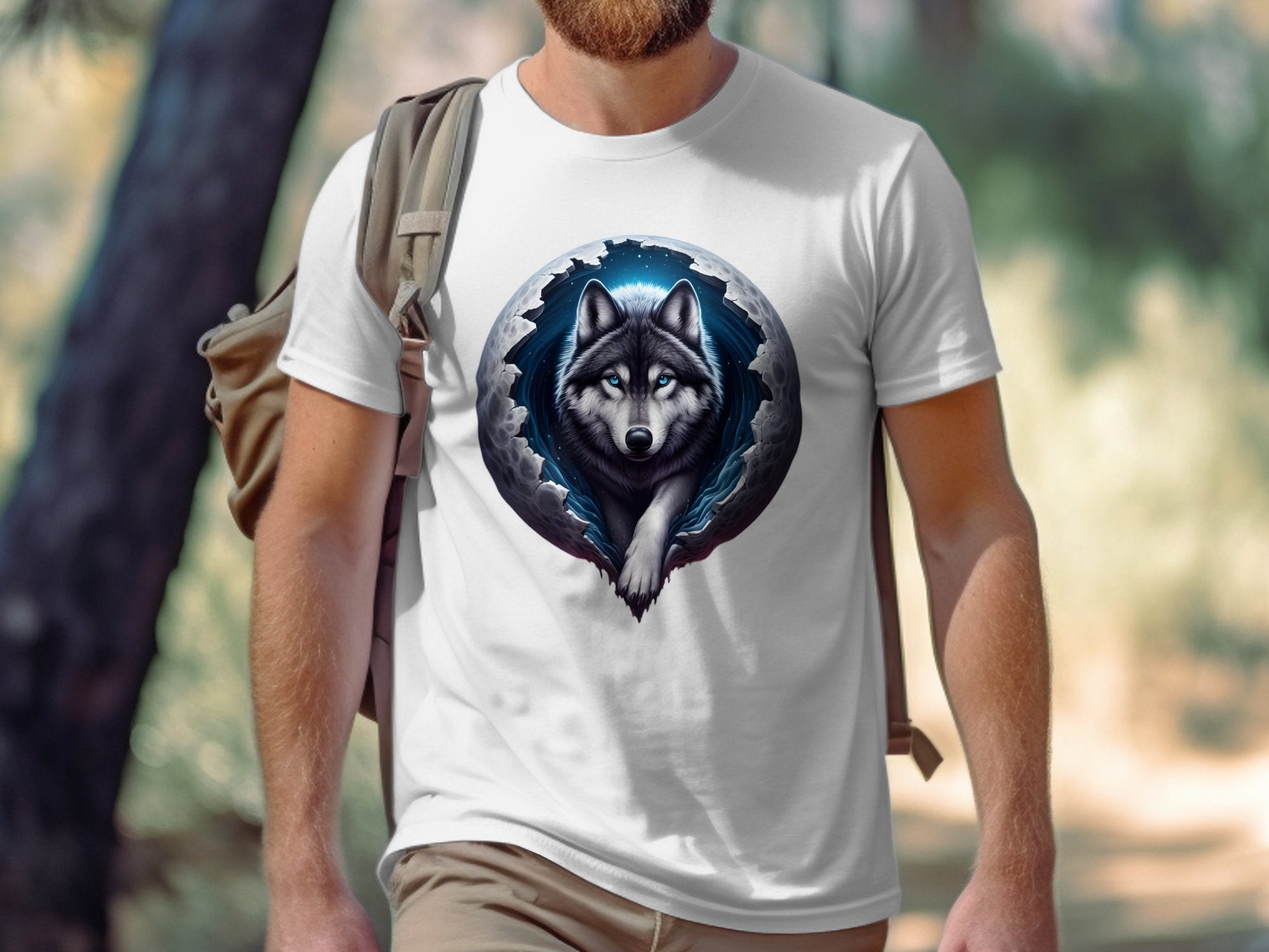 Moon Wolf - T-Shirt Realistic Full Colour Animal Talisman Unisex Mythology Tee Gildan Graphic Design