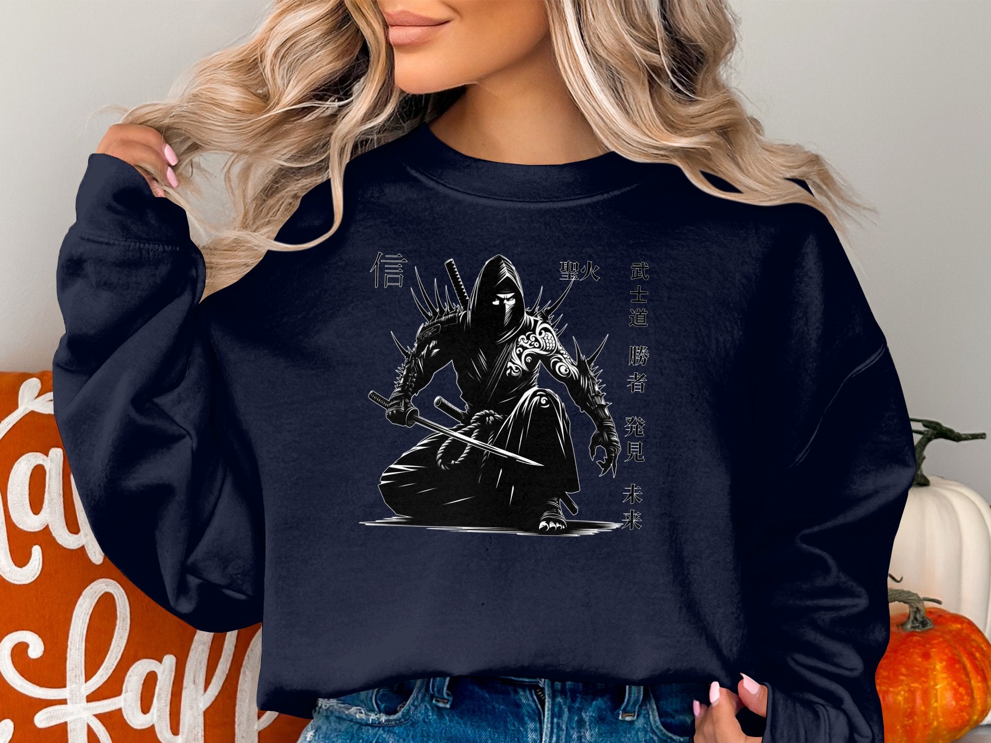 Samurai Ninja - Coloured Gildan Sweatshirt Japanese Talisman Unisex Cultural Symbolic Graphic Design