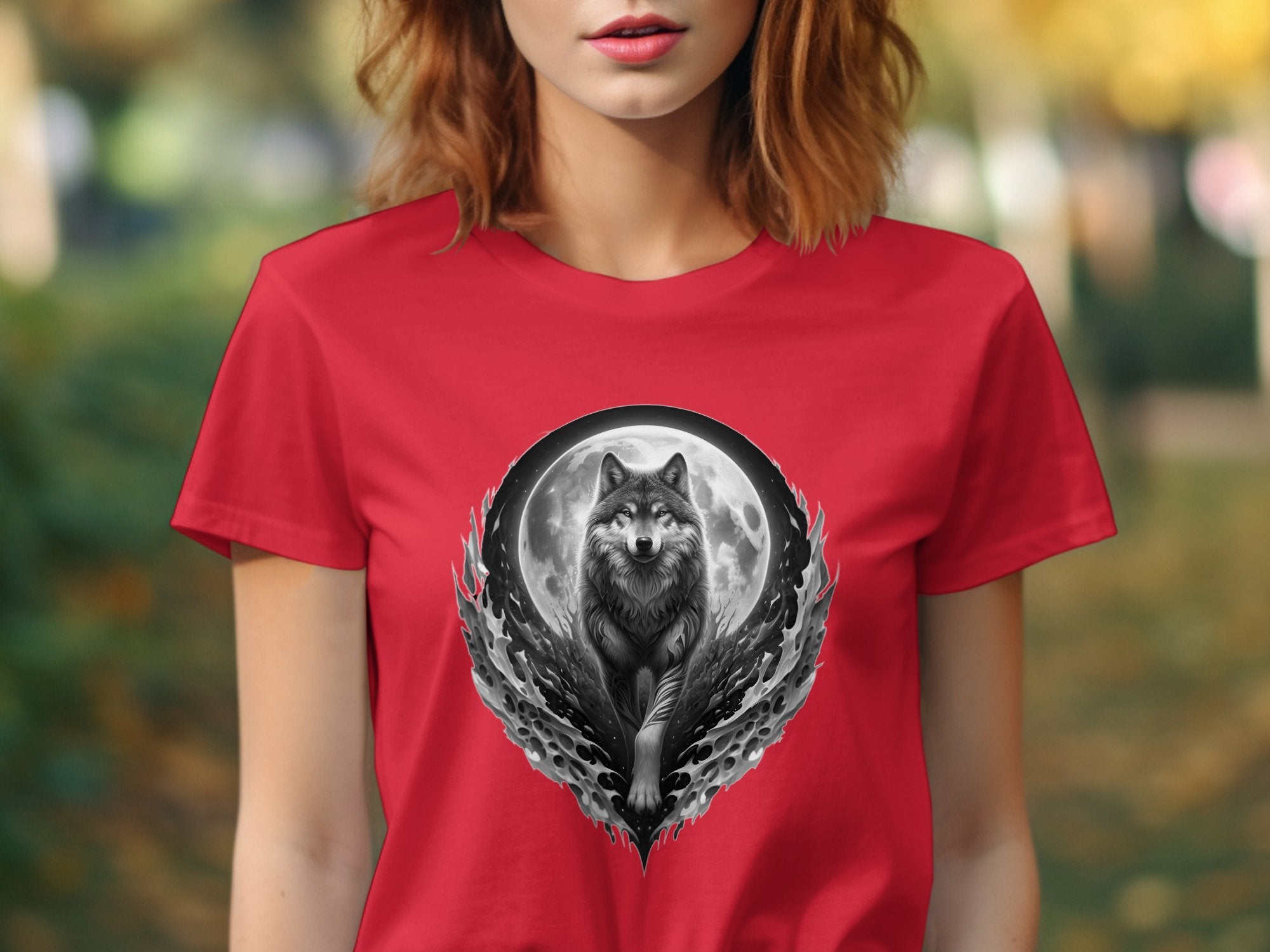 Moon Wolf - Coloured Gildan T-Shirt Realistic Animal Talisman Unisex Mythology Tee Graphic Design