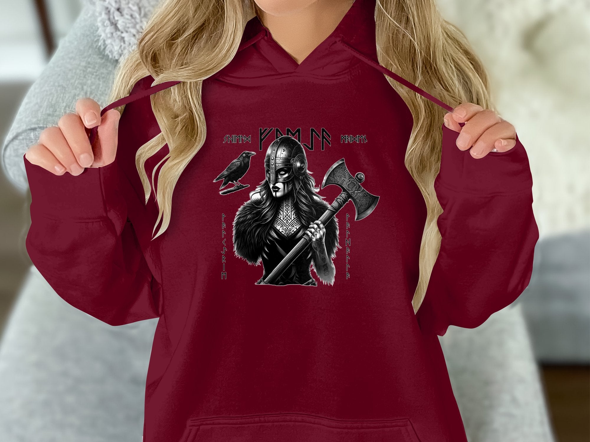 Viking Shield Maiden - Coloured Gildan Hoodie Realistic Norse Talisman Men Women Unisex Valhalla Tee Graphic Design