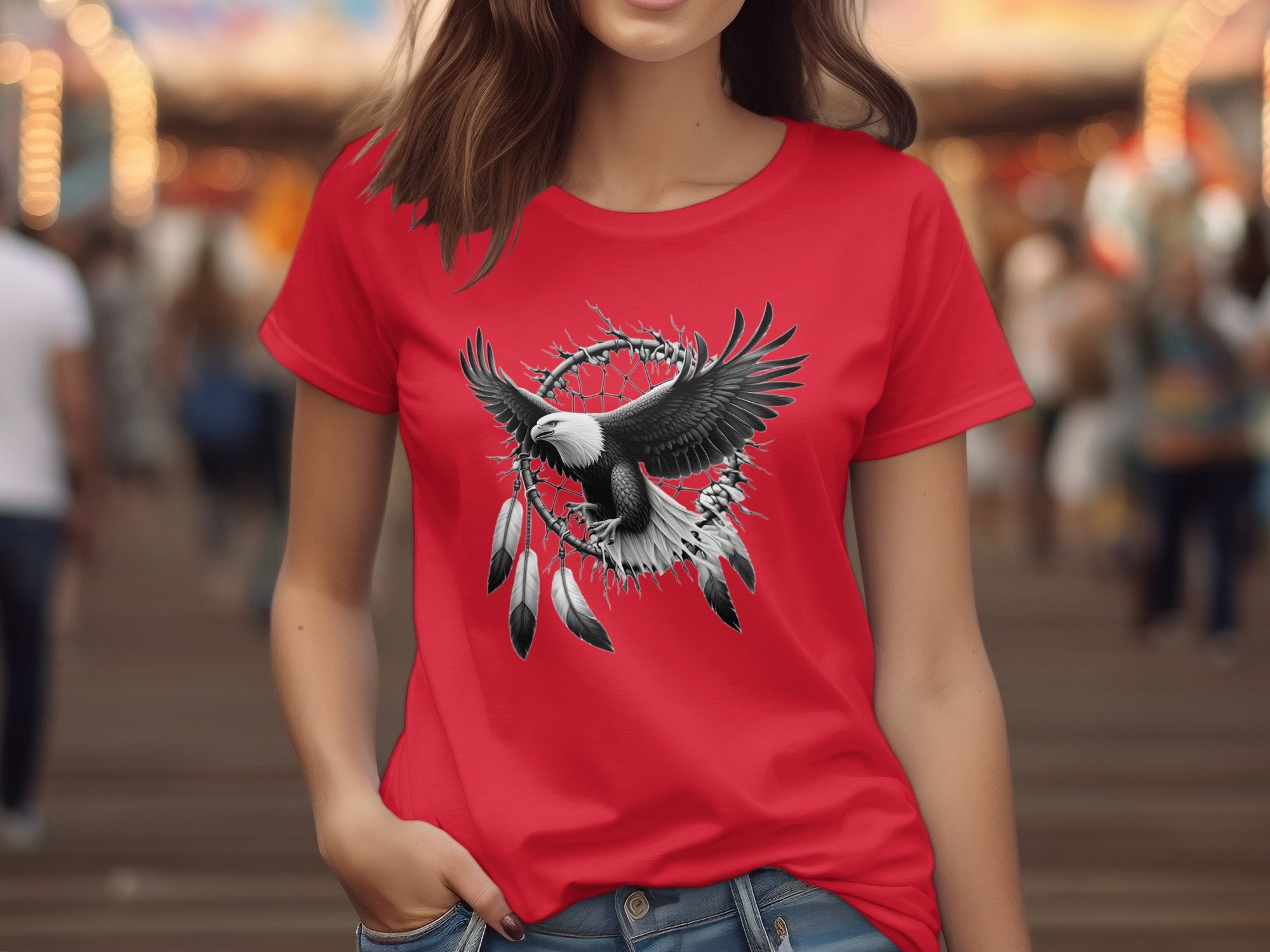 Dreamcatcher Eagle - Coloured Gildan T-Shirt Realistic Native American Talisman Unisex Mythology Tee Graphic Design