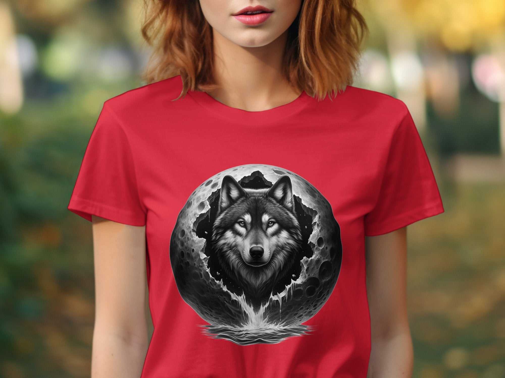 Moon Wolf - Coloured Gildan T-Shirt Realistic Animal Talisman Unisex Mythology Tee Graphic Design