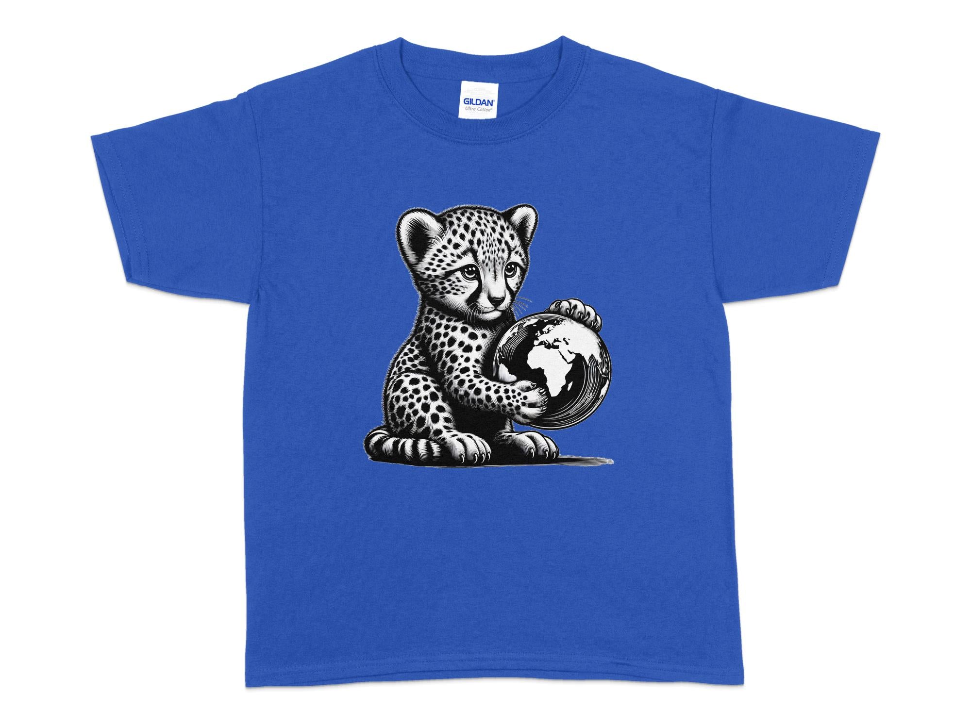 Cheetah World - Coloured Gildan Kids T-Shirt Realistic Animal Talisman Unisex Cute Tee Graphic Design