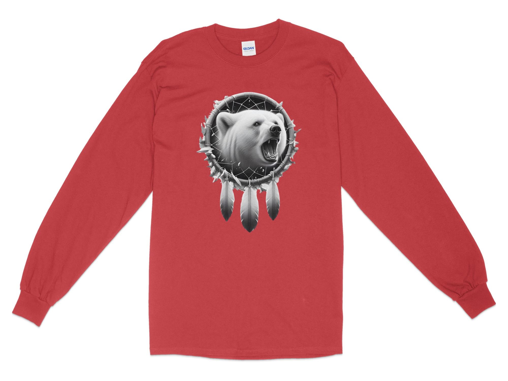 Dreamcatcher Bear - Coloured Gildan Long Sleeve Realistic Native American Talisman Unisex Mythology Tee Graphic Design