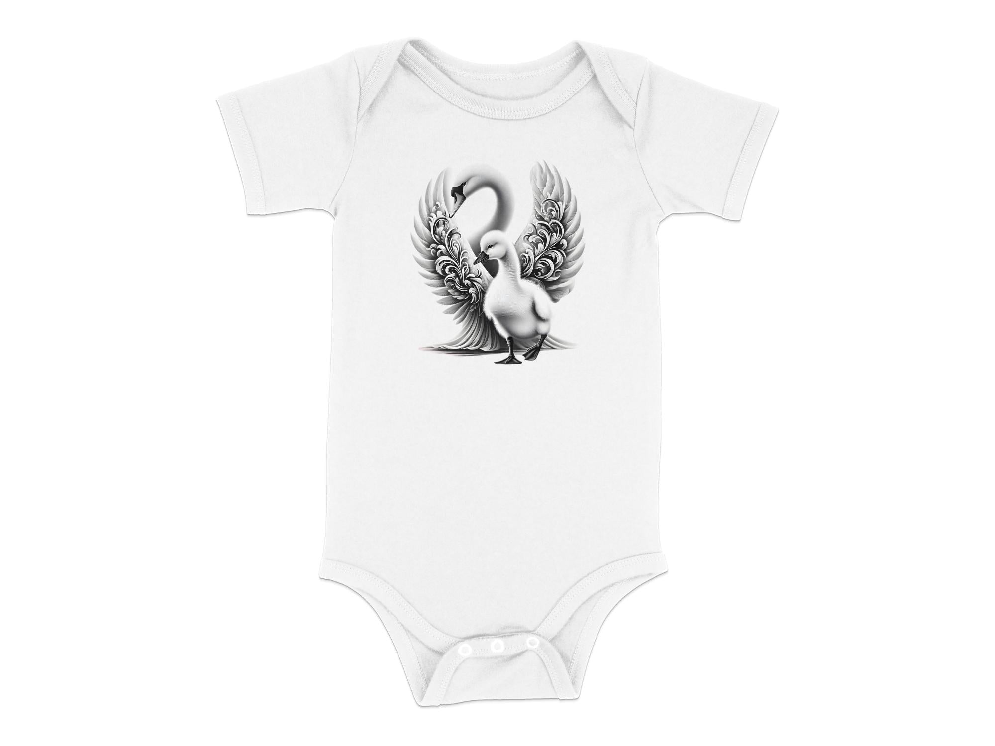 Swan & Cygnet- Black White Toddler Bodysuit Realistic Family Talisman Unisex Tee Graphic Design