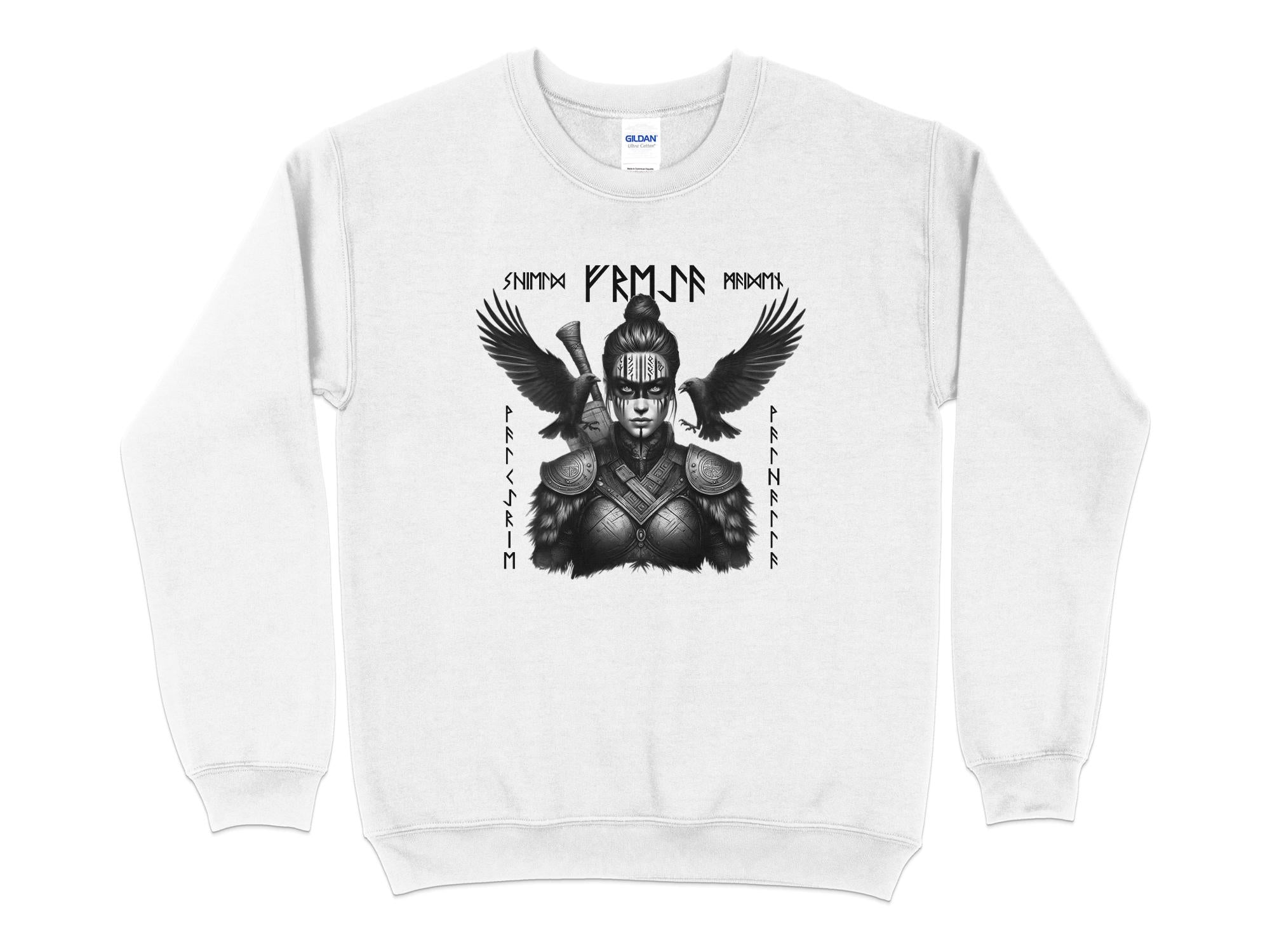 Viking Shield Maiden - Coloured Gildan Sweatshirt Realistic Norse Talisman Men Women Unisex Valhalla Tee Graphic Design