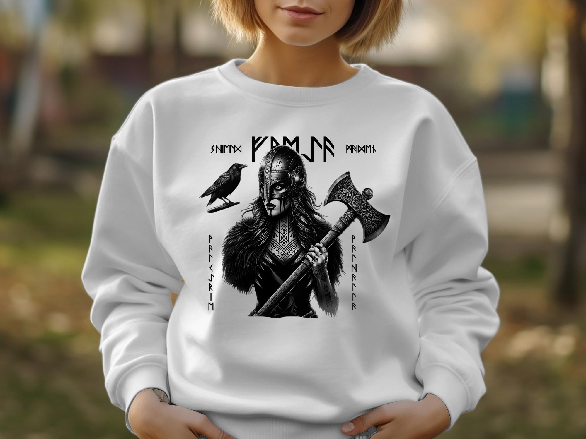 Viking Shield Maiden - Coloured Gildan Sweatshirt Realistic Norse Talisman Men Women Unisex Valhalla Tee Graphic Design