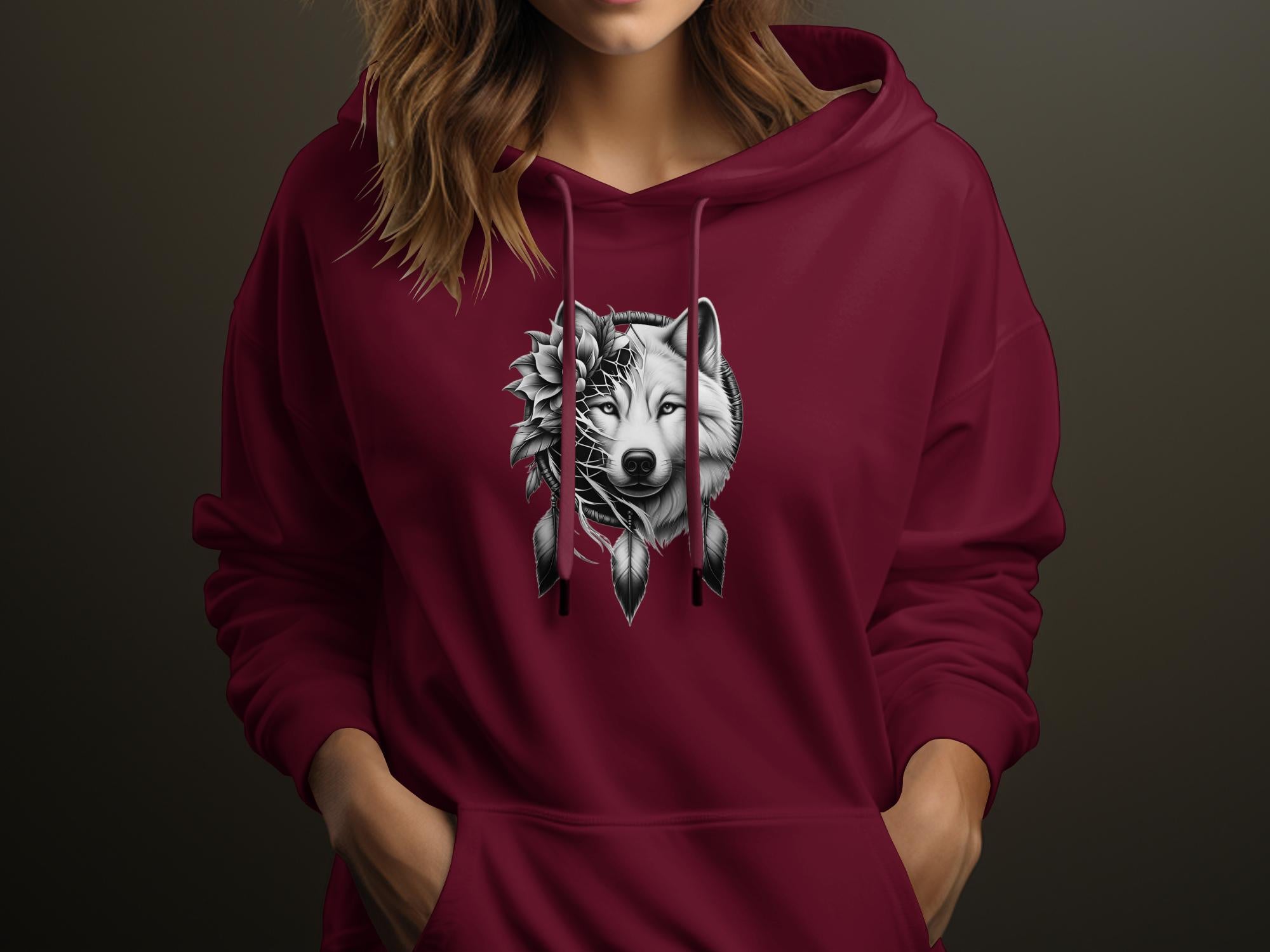 Dreamcatcher Wolf - Coloured Gildan Hoodie Realistic Native American Talisman Unisex Mythology Tee Graphic Design