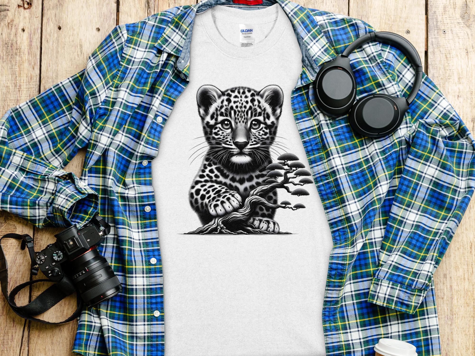 Leopard Bonsai - Coloured Gildan T-Shirt Realistic Animal Talisman Unisex Cute Tee Graphic Design