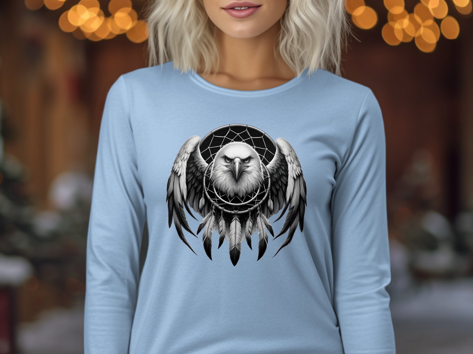 Dreamcatcher Eagle - Coloured Gildan Long Sleeve Realistic Native American Talisman Unisex Mythology Tee Graphic Design