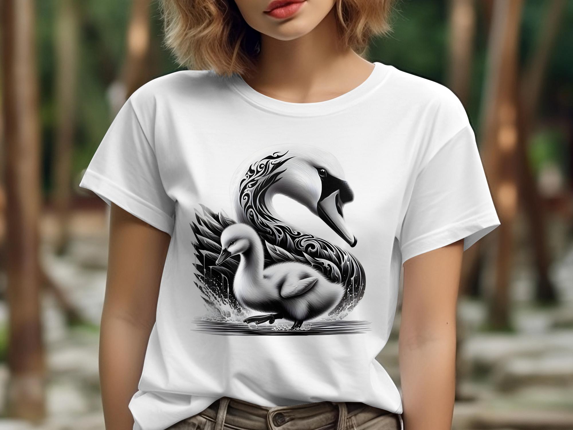 Swan & Cygnet- Black White Gildan T-Shirt Realistic Family Talisman Unisex Tee Graphic Design