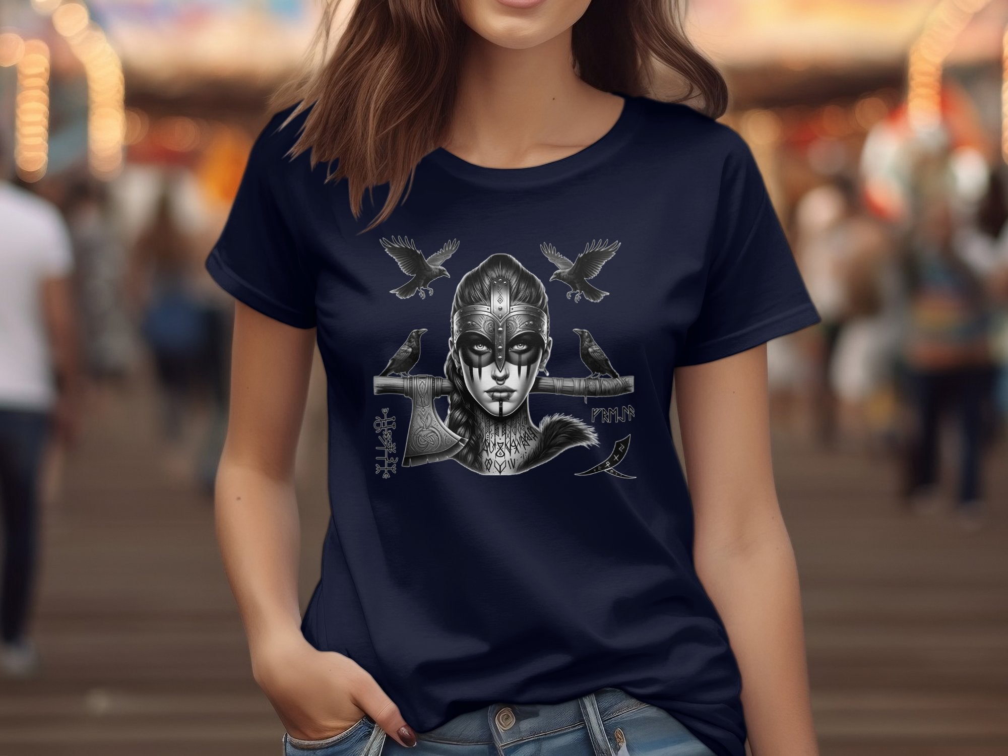 Viking Shield Maiden - Coloured Gildan T Shirt Realistic Norse Talisman Men Women Unisex Valhalla Tee Graphic Design