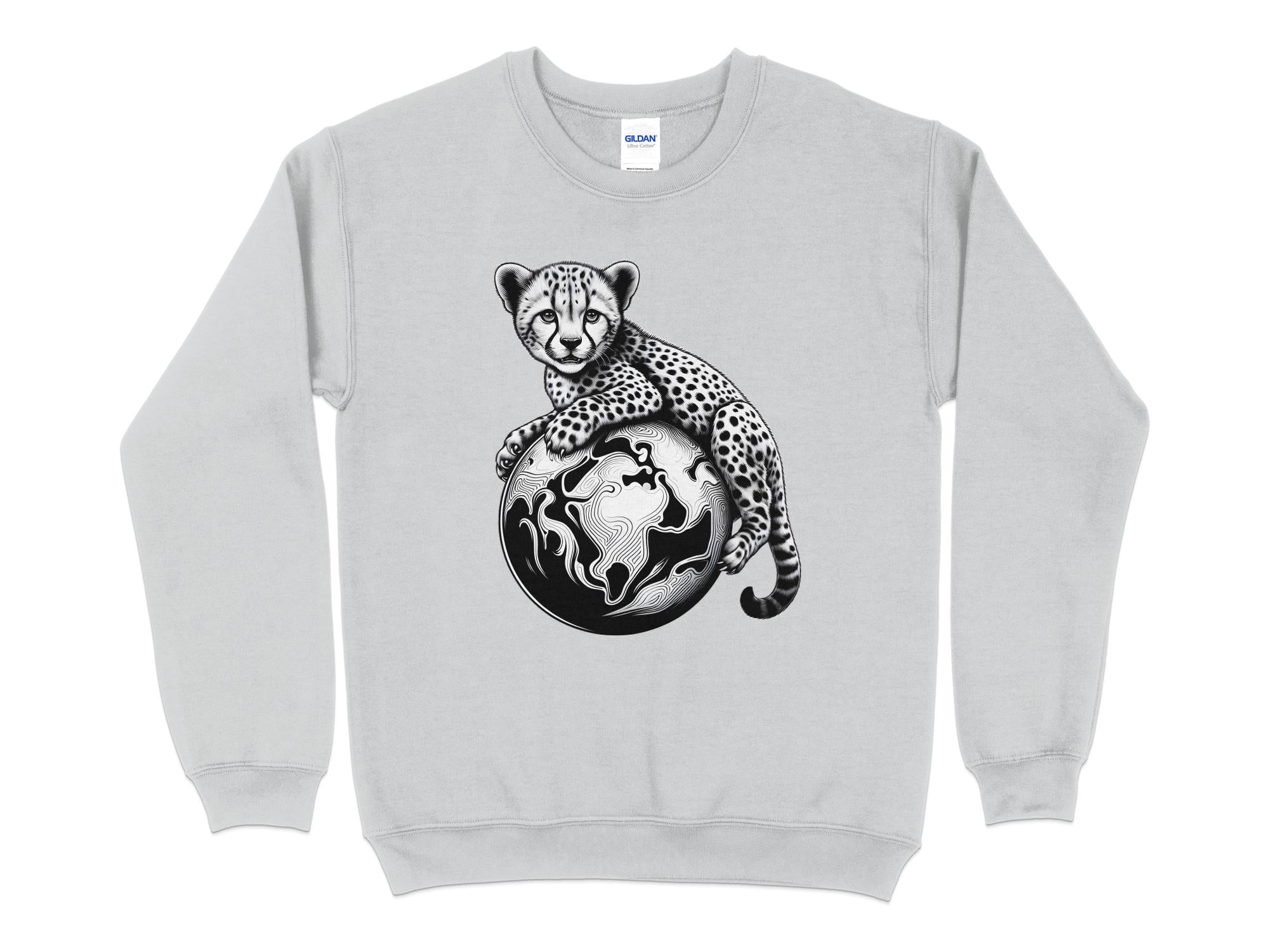 Cheetah World - Coloured Gildan Sweatshirt Realistic Animal Talisman Unisex Cute Tee Graphic Design