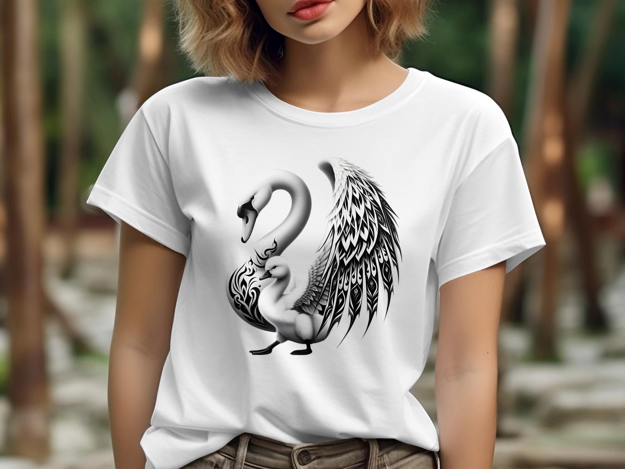 Swan & Cygnet- Black White Gildan T-Shirt Realistic Family Talisman Unisex Tee Graphic Design