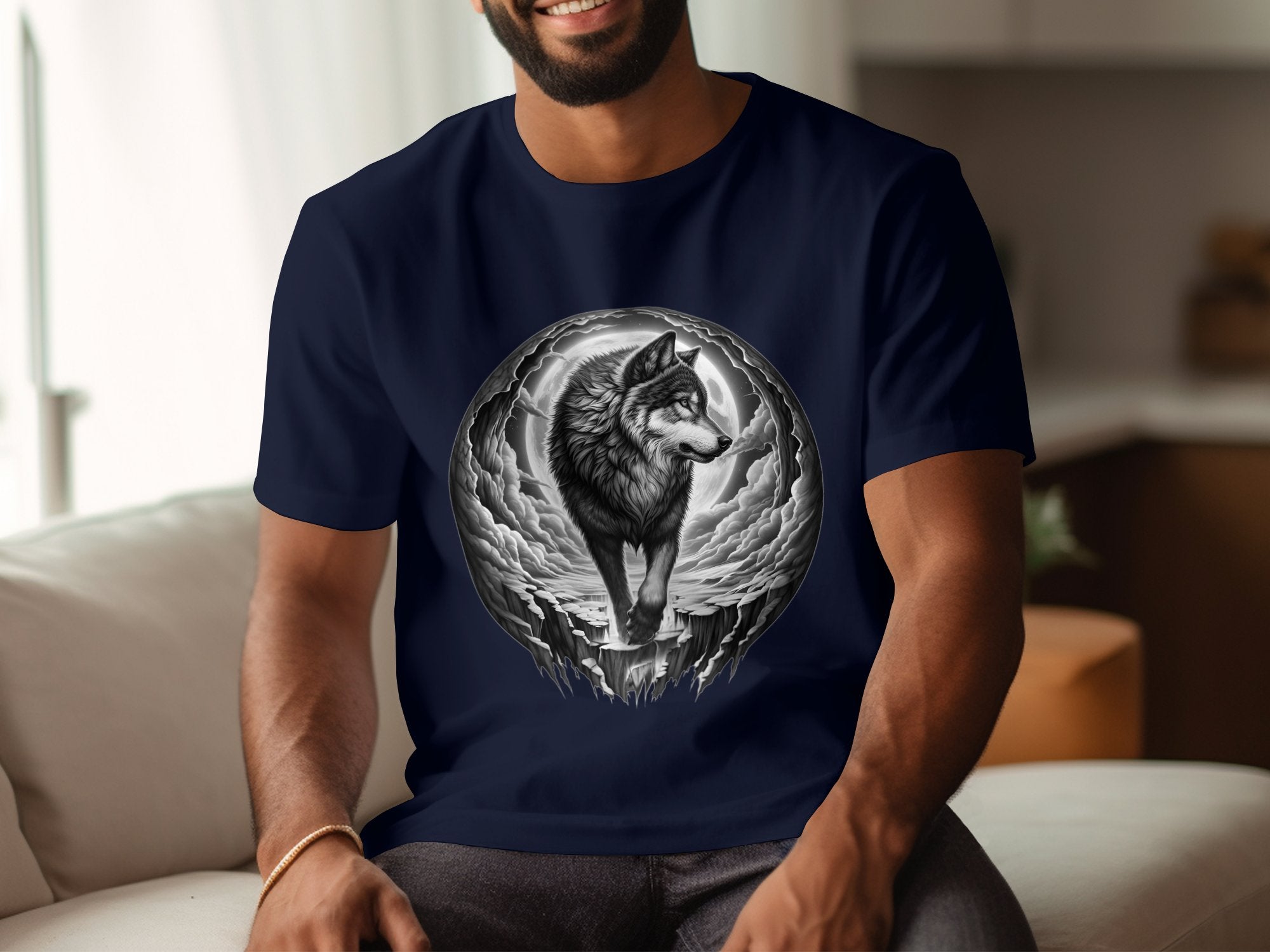 Moon Wolf - Coloured Gildan T-Shirt Realistic Animal Talisman Unisex Mythology Tee Graphic Design